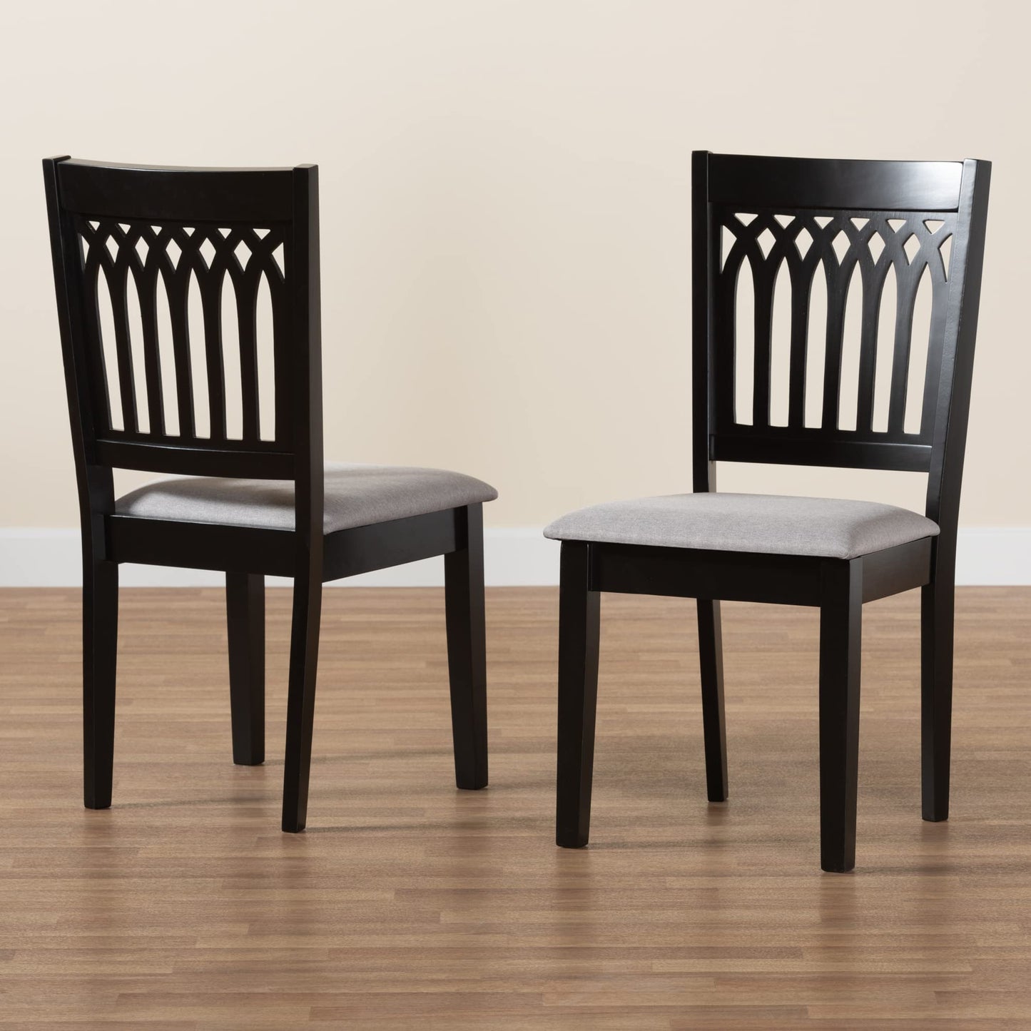 Baxton Studio Genesis Dining Chairs, Set of 2, Grey/Dark Brown