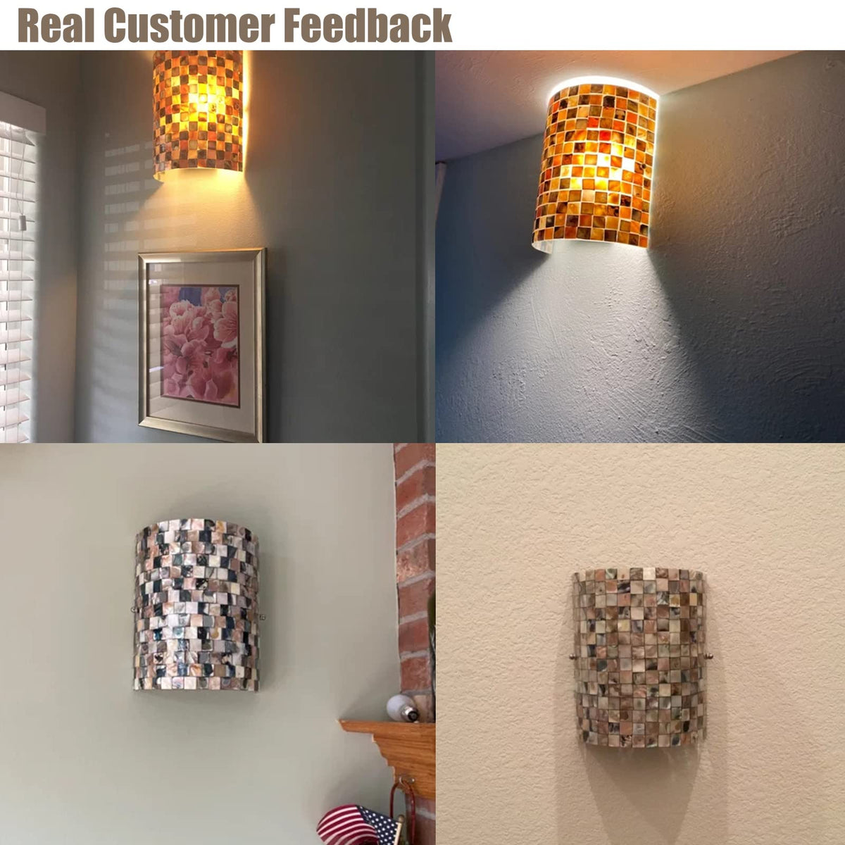 ARTZONE Tiffany Style Wall Sconces, Natural Shell Lampshade Mosaic Wall Light for Bedroom, Stairway, Corridor