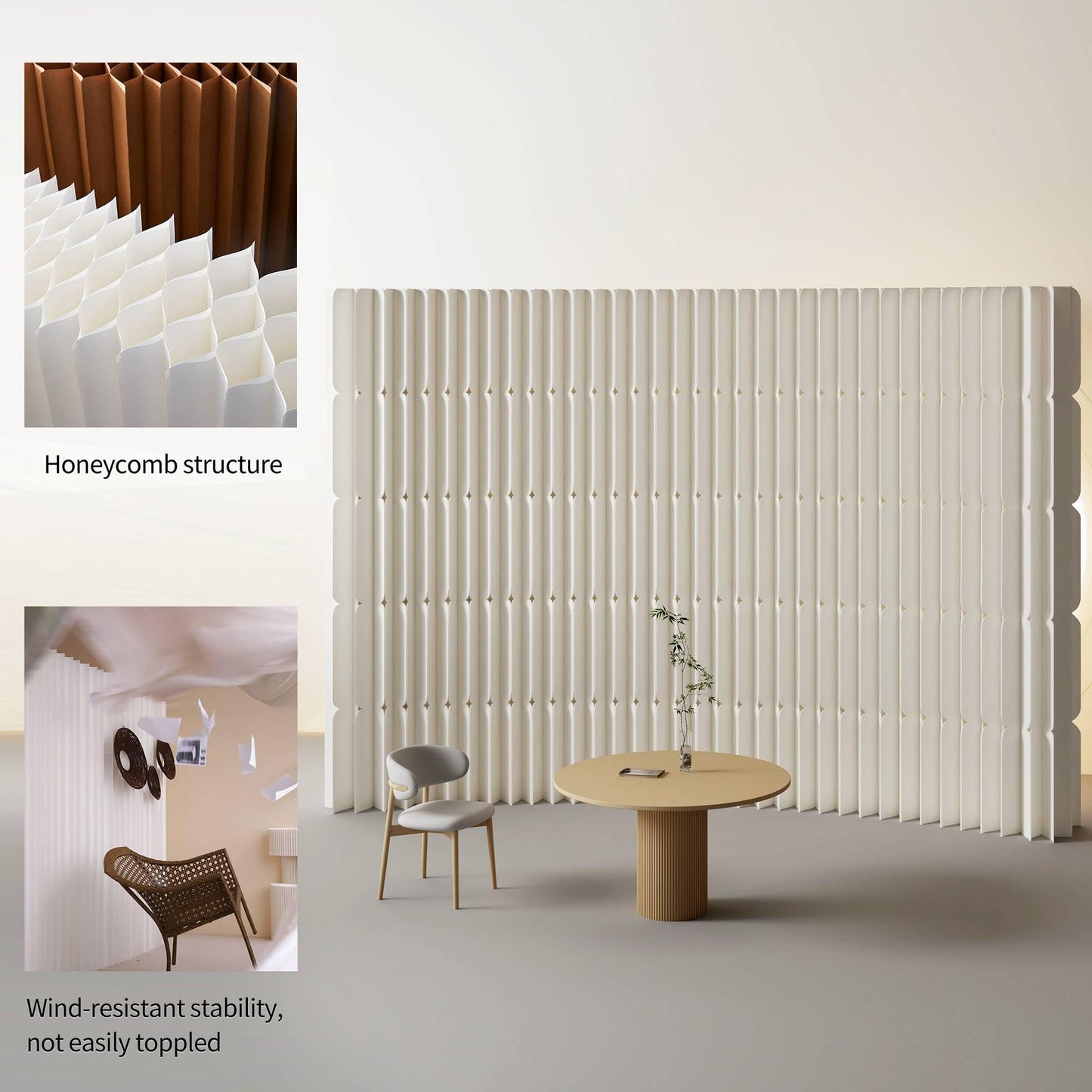 Foldable Paper Room Divider - Portable Accordion Privacy Screen, Freestanding Partition for Living Room & Home Office, Easy to Assemble as Room Divider or Backdrop Wall (H78.7in * L118in)