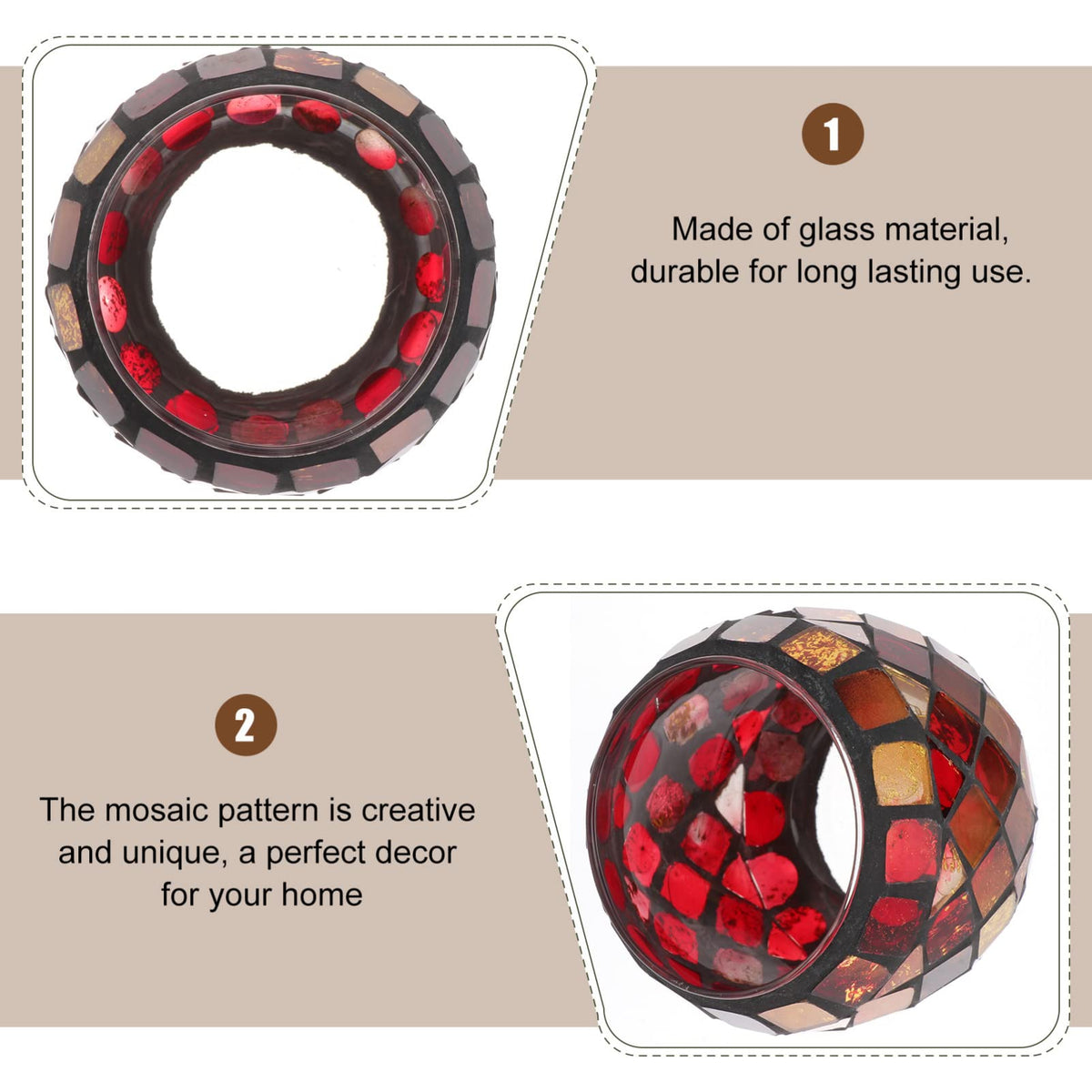 Kichvoe Glass Candle Holder: Romantic Tealight Holder European Style Mosaic Cup for Home Decor, Parties, Weddings - 2.75 Inch Votive Candle Cup