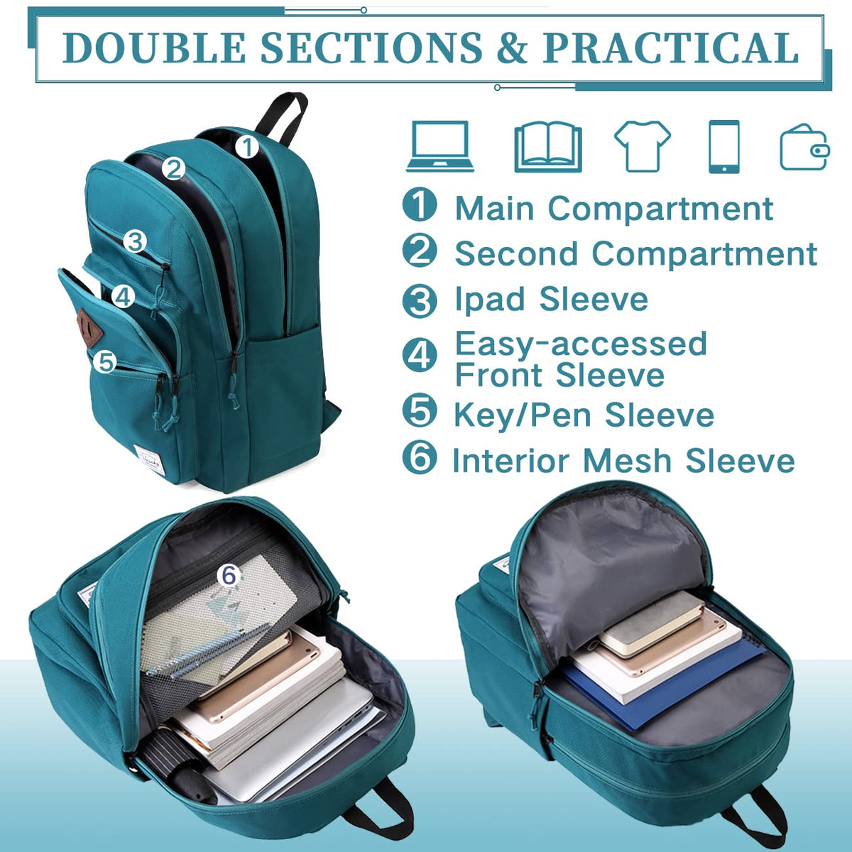 VASCHY School Backpack, Unisex Large Bookbag Schoolbag Casual Daypack for High School/College/Teens/Travel/Work for Men Women