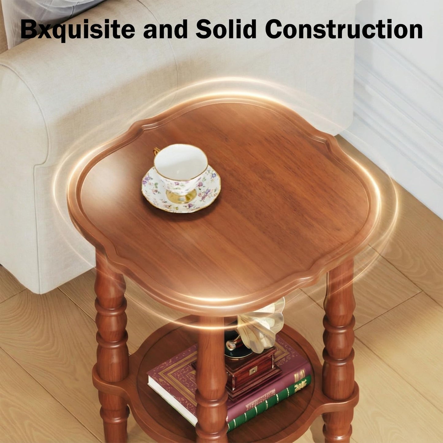 PlushVibes Solid Wood End Table Living Room - 21.7" H Small Narrow Square End Table Wooden, Dark Real Wood Vintage Antique Brown Side Bedside Table Nightstand for Small Spaces with Open Storage Shelf