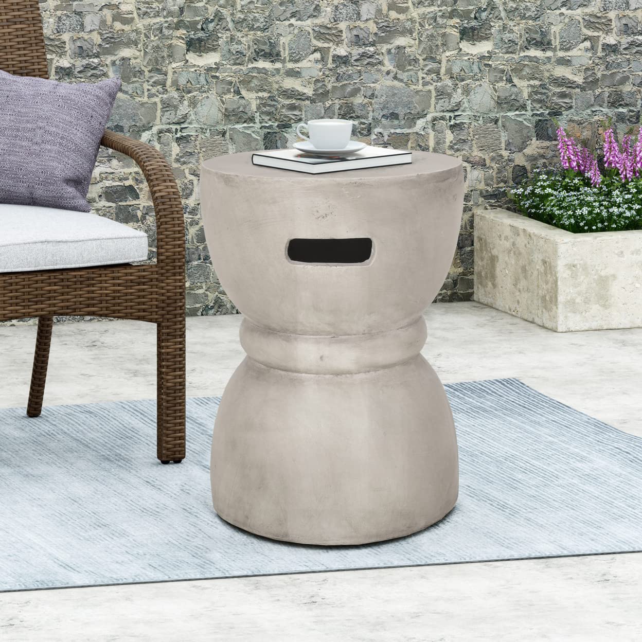 Christopher Knight Home Norman Outdoor Contemporary Lightweight Accent Side Table, Concrete Finish