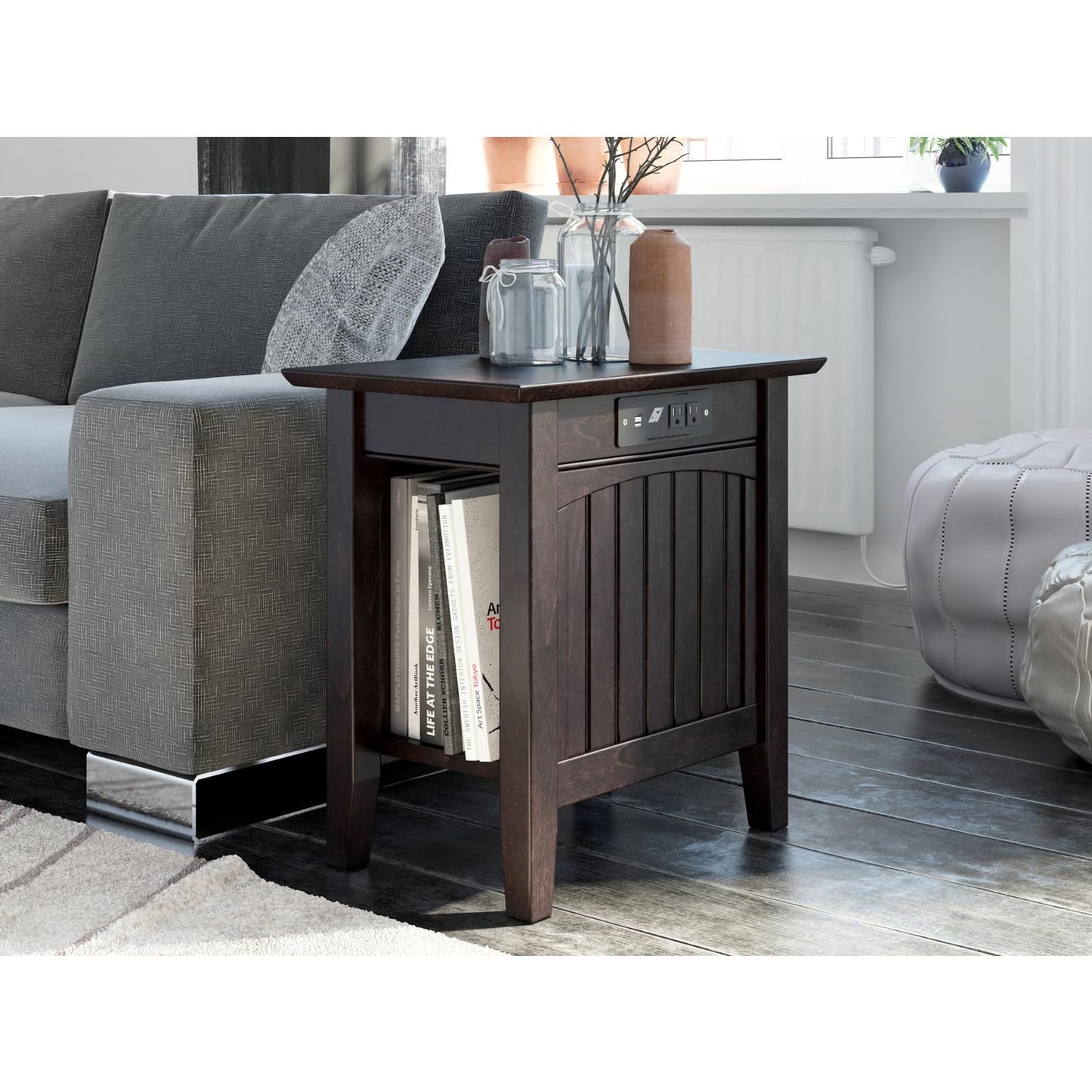 AFI Nantucket Chair Side Table with Built-in Charger in Espresso