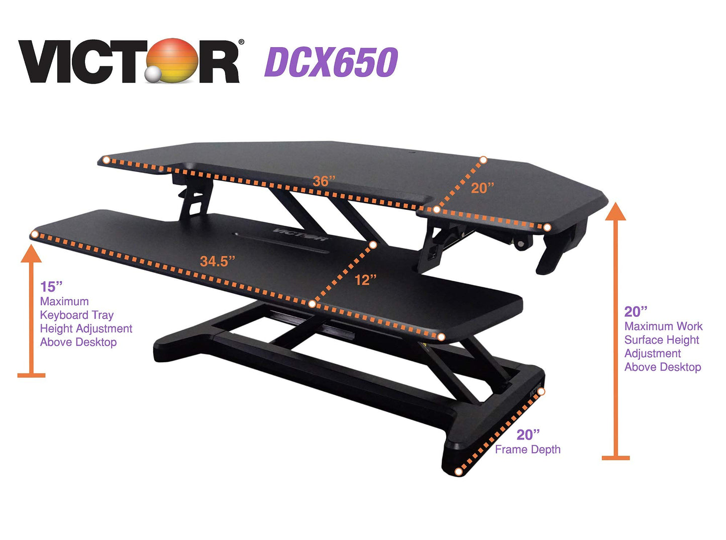 Square D Victor Technology DCX650 Adjustable Corner Standing Desk,36" W, Black