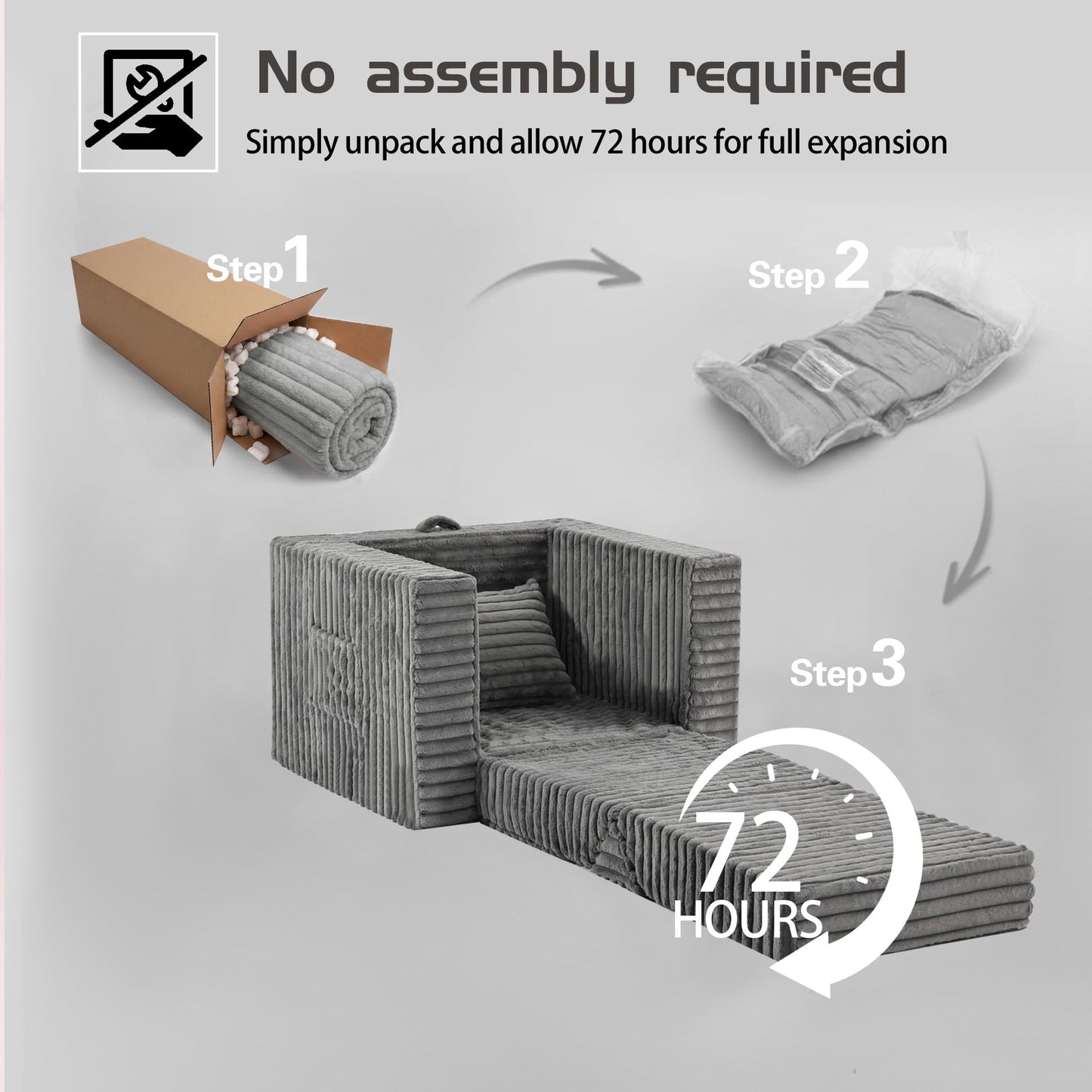 Welnow Folding Sofa Bed, Chair Bed Sleeper for Adults with Triangle Cushion, Boneless Couch with Washable Cover, Fold Out Chair Bed for Living Room Bedroom,Single, Grey