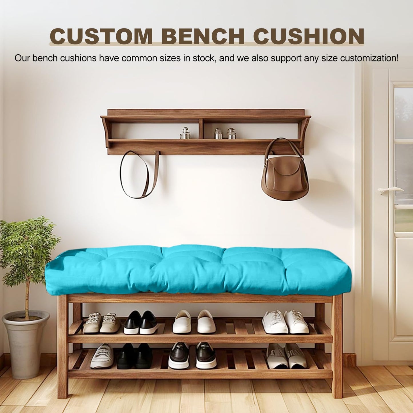 ThinMay Bench Cushion 47 inches,Indoor/Outdoor Non-Slip Tufted Cushions, Premium Waterproof Linen, Soft Piano Sofa Cushions, High-Density Memory Foam(Light Blue-47x19x4in)