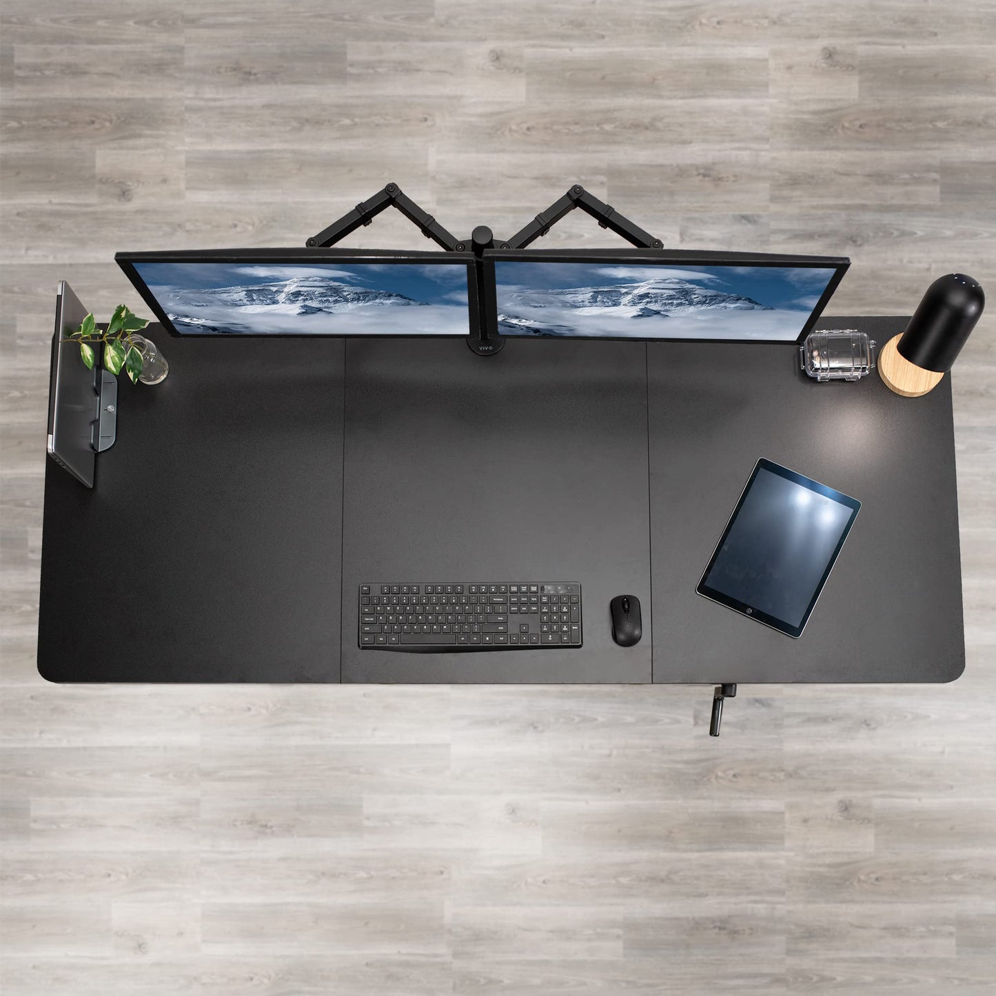 VIVO Manual Height Adjustable 71 x 30 inch Stand Up Desk, Dark Walnut Table Top, Black Frame, Standing Workstation with Foldable Handle, DESK-KIT-MB7D