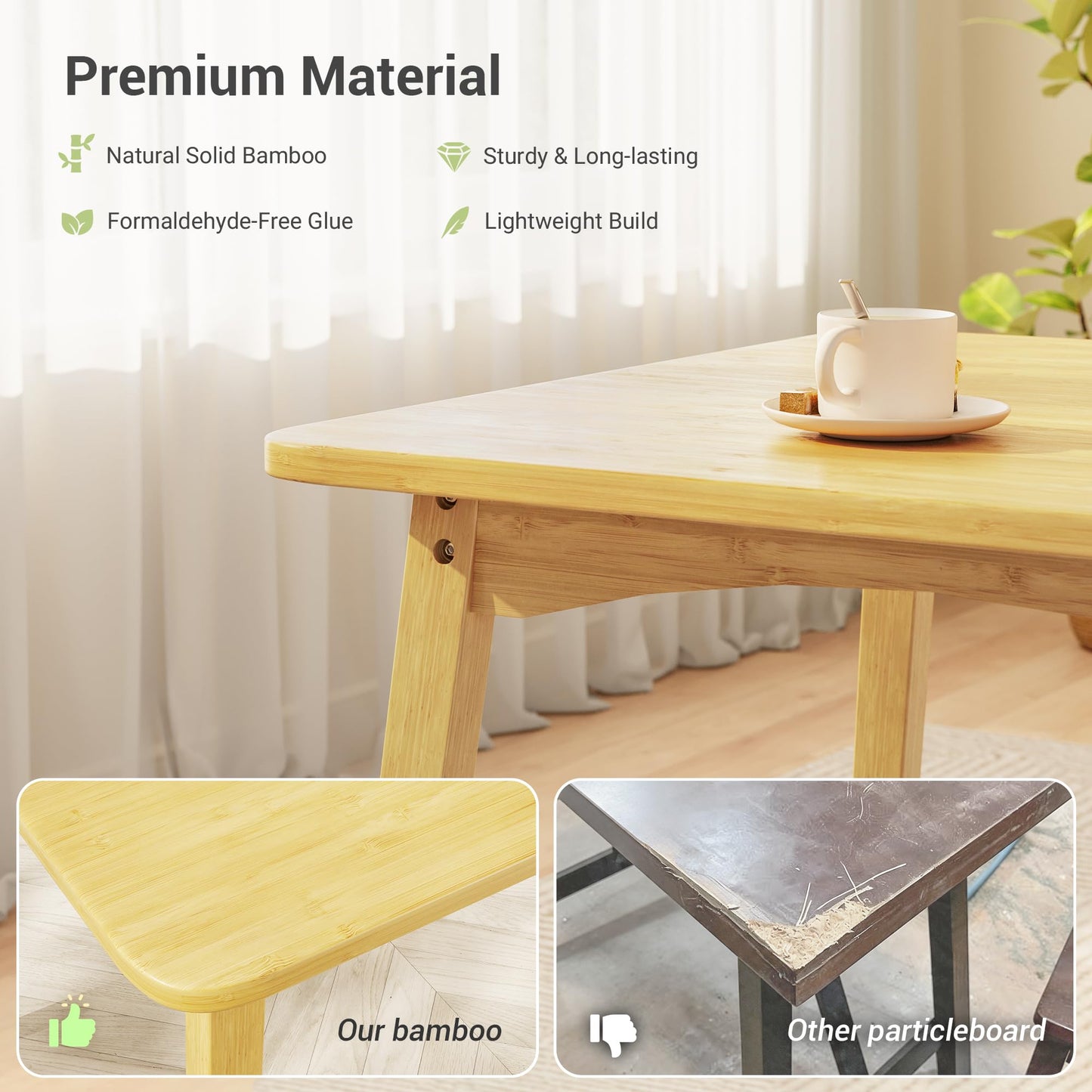 SANLUCE Bamboo Dining Table, Small Kitchen Table for 2, 27.6" Square Dining Tables for Small Space, Easy Assembly, Dinner Table for Dining Room, Living Room, Kitchen, Office(Natural)