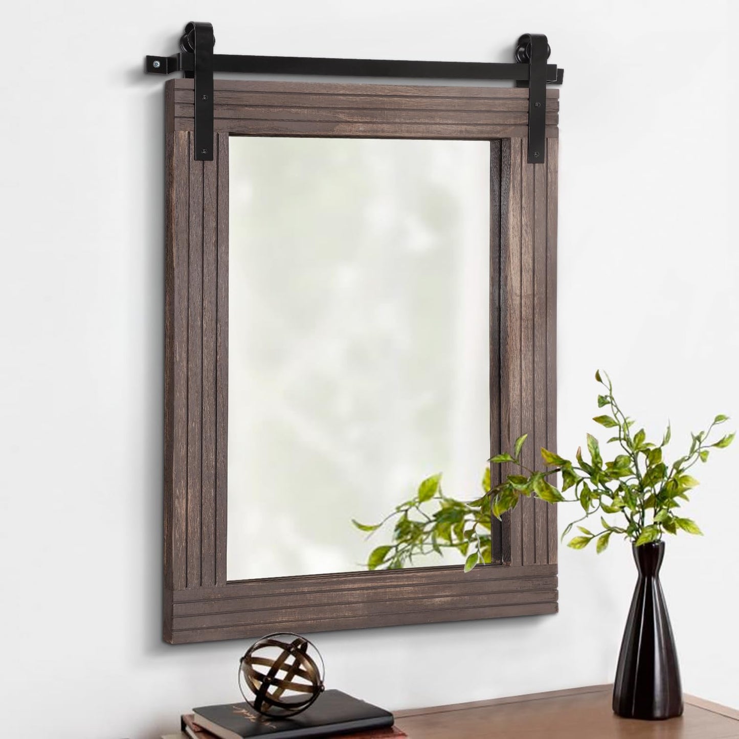 AAZZKANG Rustic Wood Mirror Rectangle Decorative Wall Mirror 26"x18" with Framed Bedroom Living Room Bathroom Hanging Mirror