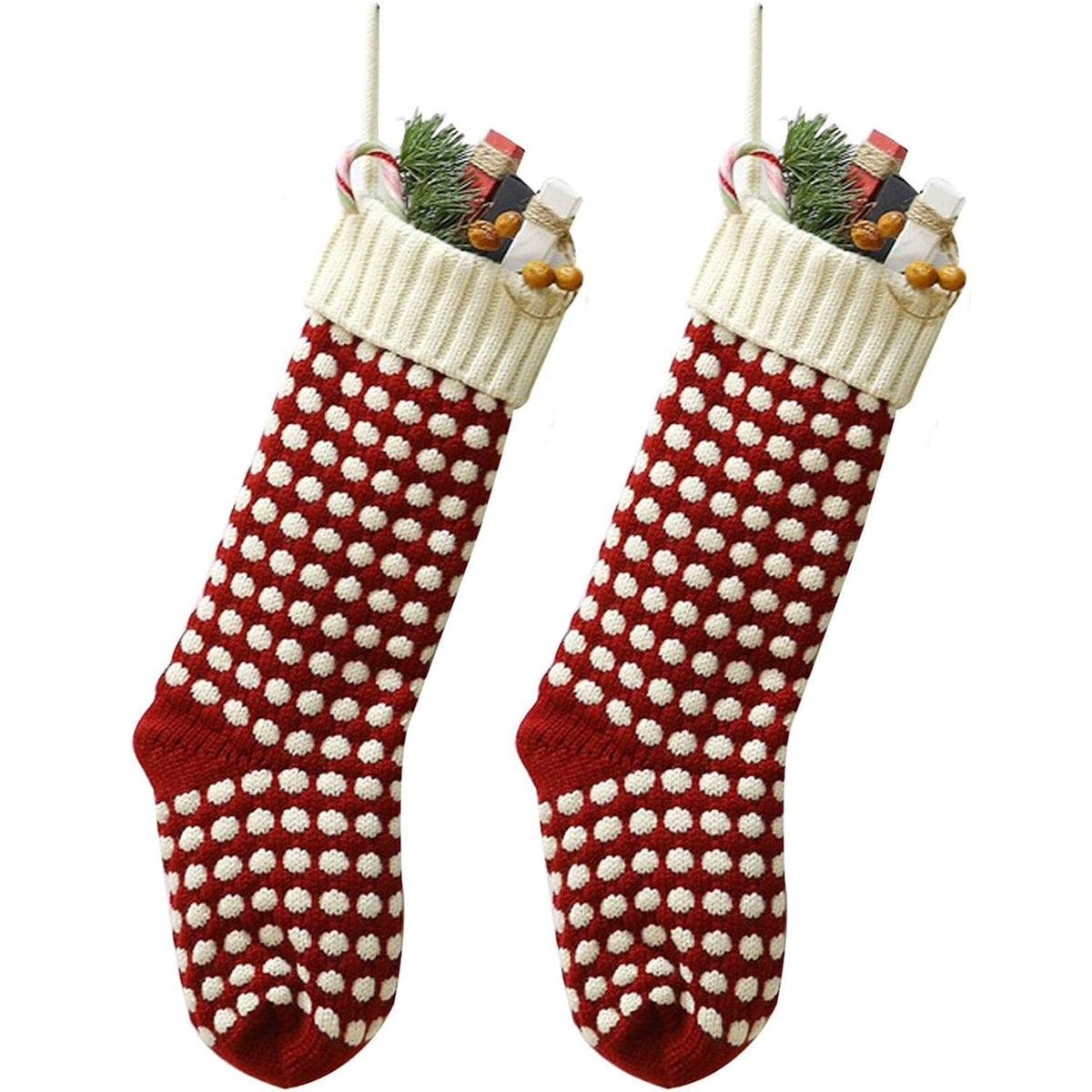 Guojanfon Christmas Stockings,Big Size 18-Inch Extra Long Hand-Knitted Red/Green Reindeer Snowflakes Xmas Character for Family Holiday Season Decor (Red&Red, 18 Inch)