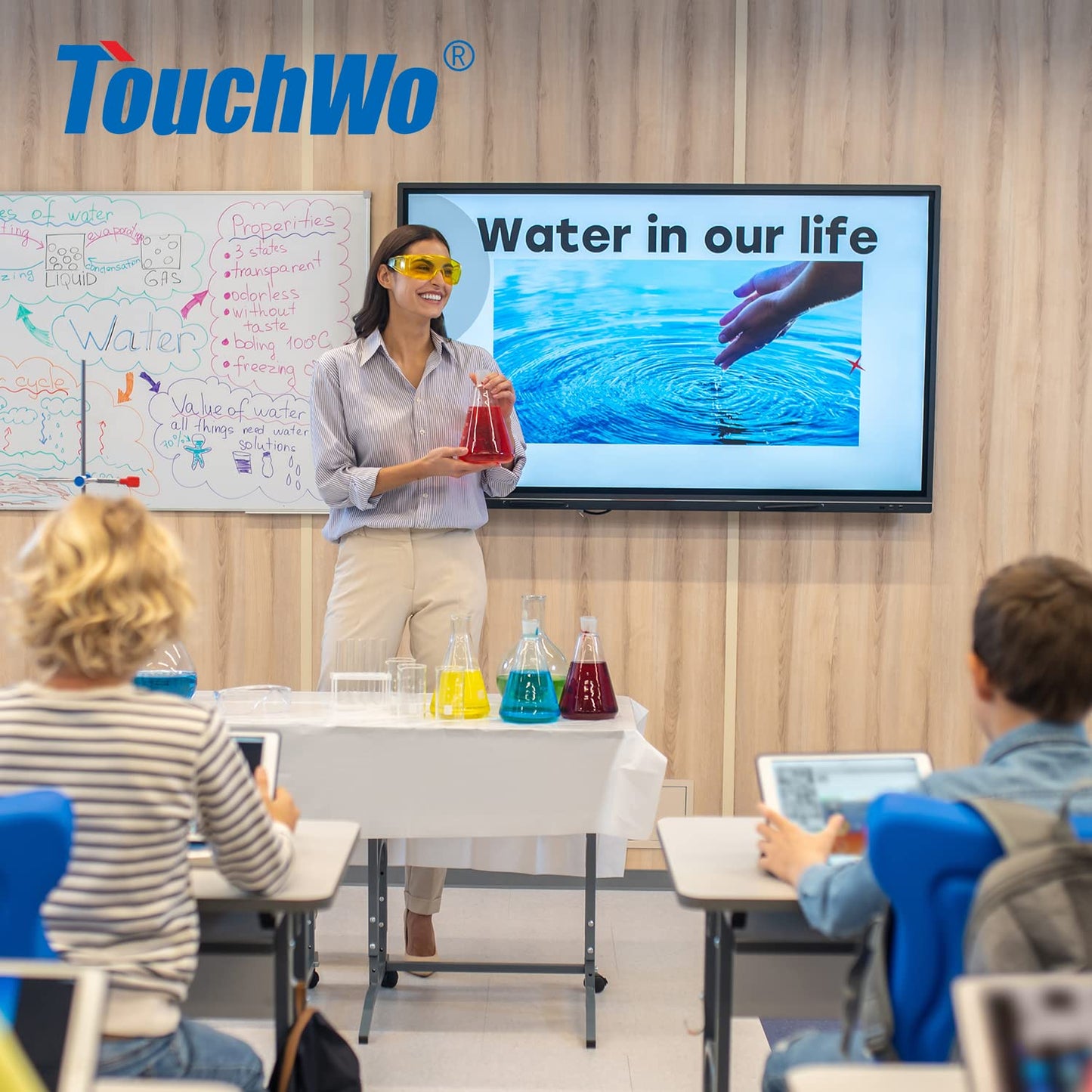 TouchWo 43 inch Interactive Touchscreen Monitor, Smart Board with 16:9 Display 1080P, Android 12 Touchscreen Electronic Whiteboard for Office and Classroom, RAM 4G & ROM 64G