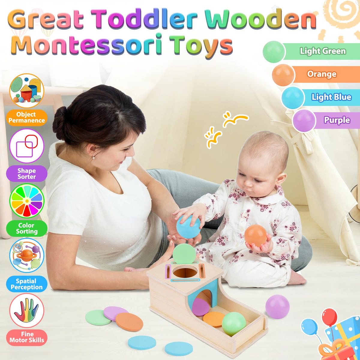 FCSONU Toddlers Montessori Coin Box Toys for 1 2 3 Year Old Boys Girls, Object Permanence Box Ball Drop Toy, Learning Sorting Sensory Toys for Ages 2-3 Kids, 1st Birthday Gifts for Baby 12-18 Months