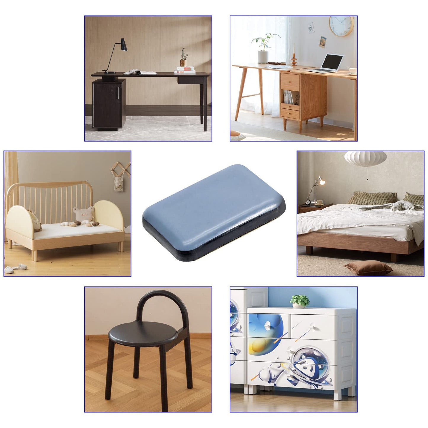 Unlorspy 24 Pcs Self-Adhesive Teflon Furniture Sliders, 35mm x 25mm Rectangle Stick Furniture Glides,Furniture Carpet Moving Pads for Protects Floor (Rectangle,Grayish Blue)