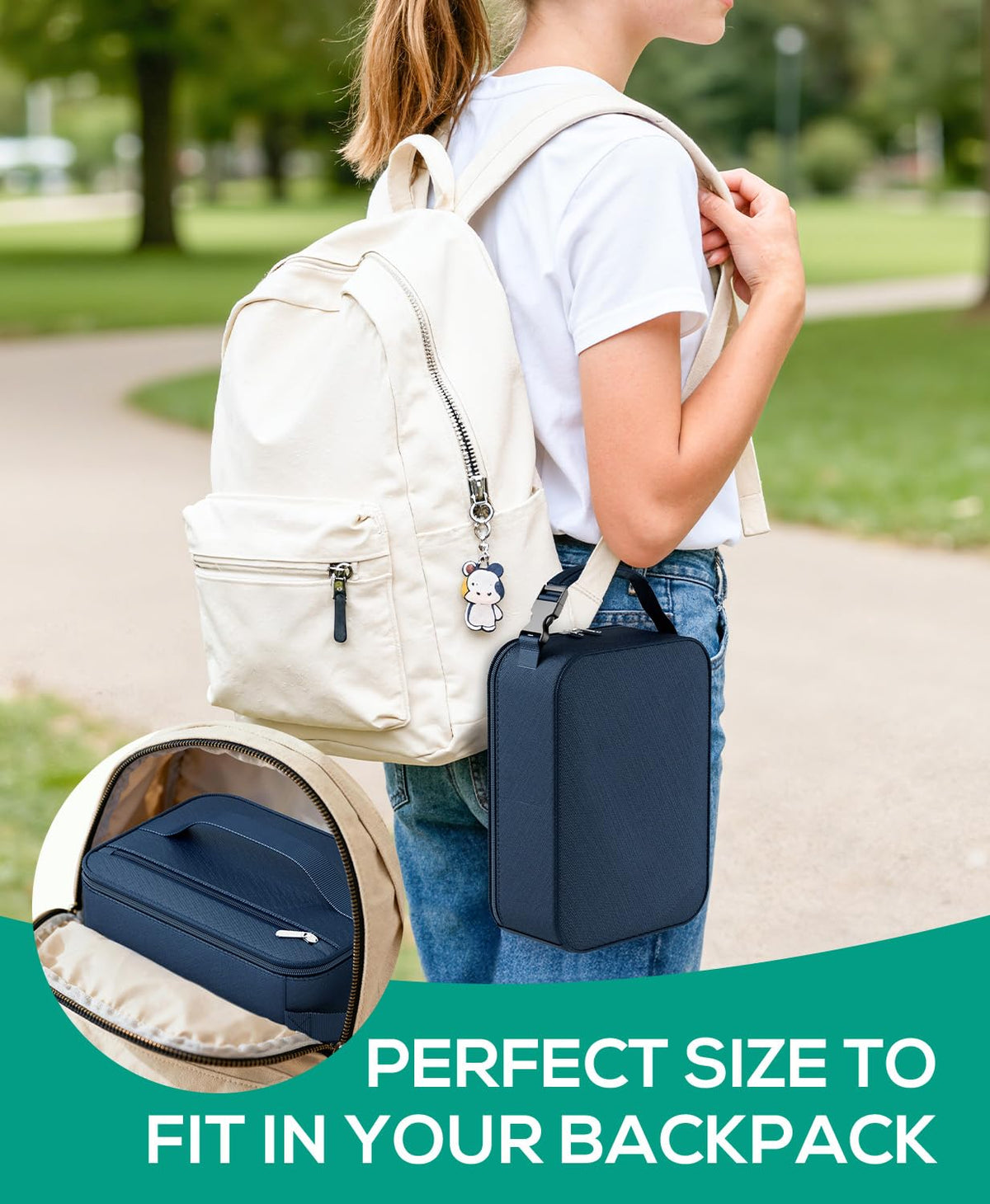HowFly Small Lunch Bag - Insulated Lunch Box Bag for Women Men - Portable Thermal Reusable Meal Cooler Bags with Buckle Handle for Work School - Navy Blue