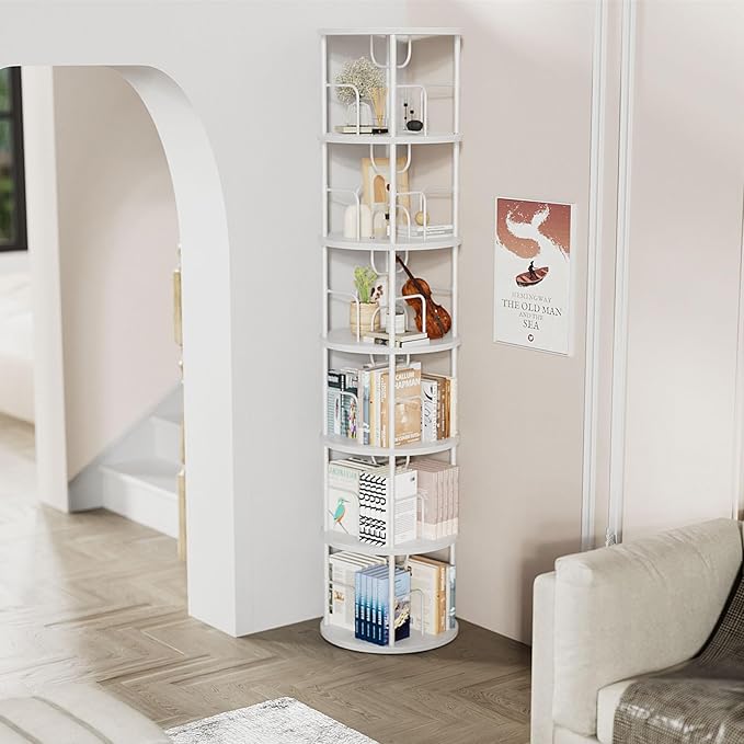 ALLSTAND 6 Tier Rotating Bookshelf, 360 ° Display Stackable Spinning Bookshelf