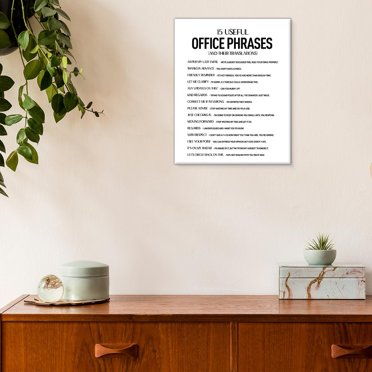 Funny Office Wall Art Print - Work Humor Useful Office Phrases Poster Artwork Sarcastic Wall Decor for Office Cubicle 8x10 Canvas Framed