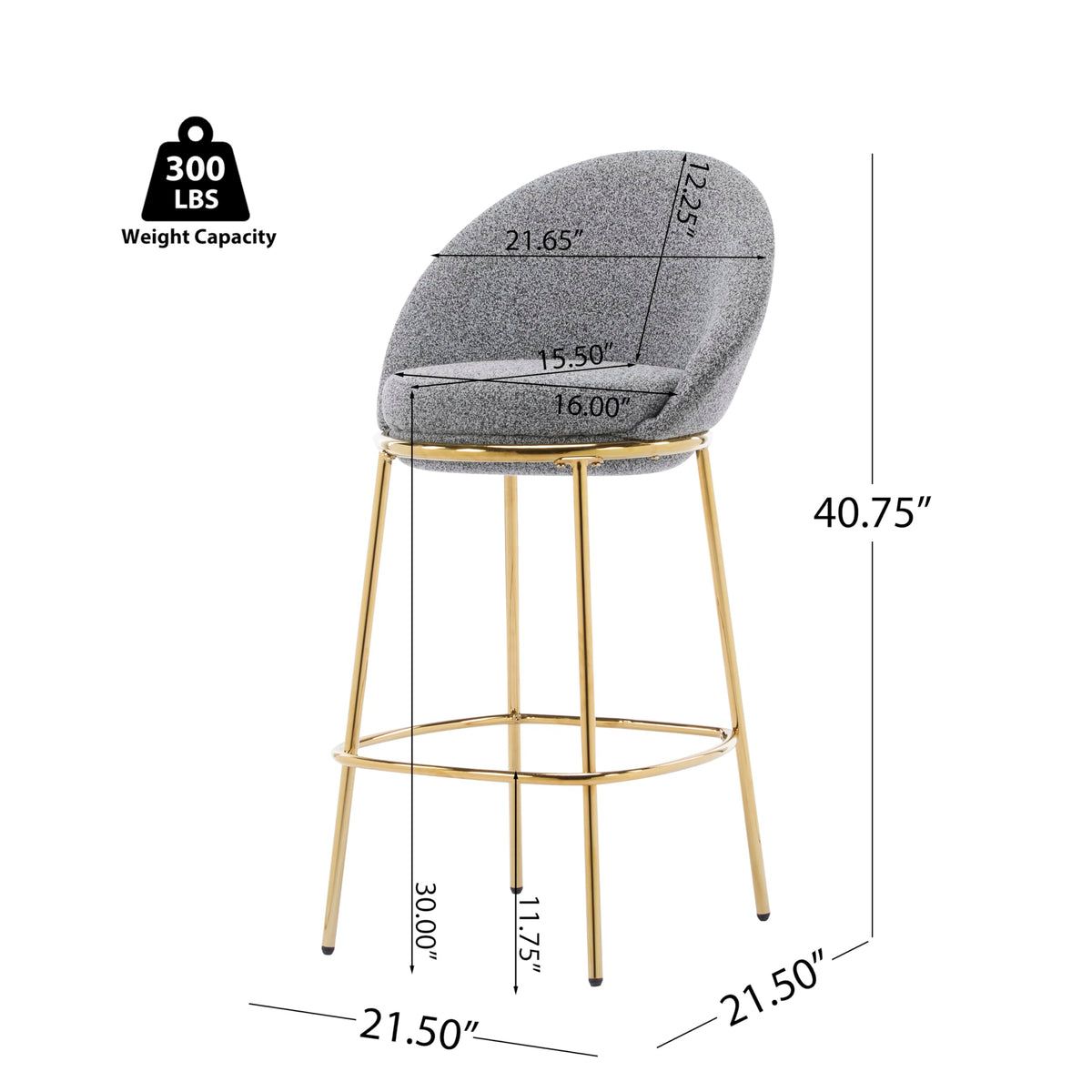 Christopher Knight Home Dudley Barstool Set of 2, Metal Bar Stools for Kitchen Island, Boucle Fabric Accent Chair for Bar Table, Modern Counter Stools with Footrest and Backrest, Gray and Gold