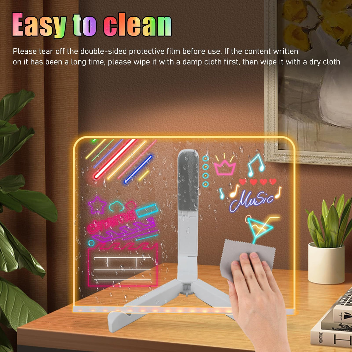 Niaoyun Led Note Board with Colors, Glowing Acrylic Dry Erase Board with Light, Light up Dry Erase Board Memo Message Board Note Glass Led Board (Large 11.8 * 7.9in)