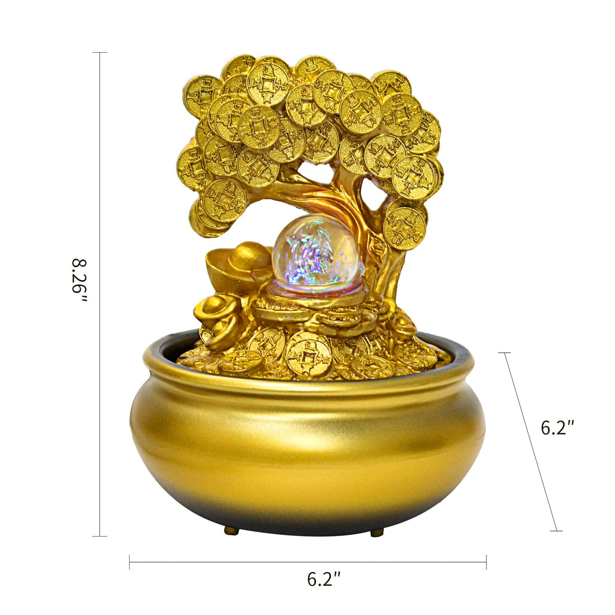 Gold Money Tree Feng Shui Desktop Water Fountain Waterfall Decoration with LED Light Portable Tabletop Decorative Zen Meditation Waterfall for Office Living Room Craft