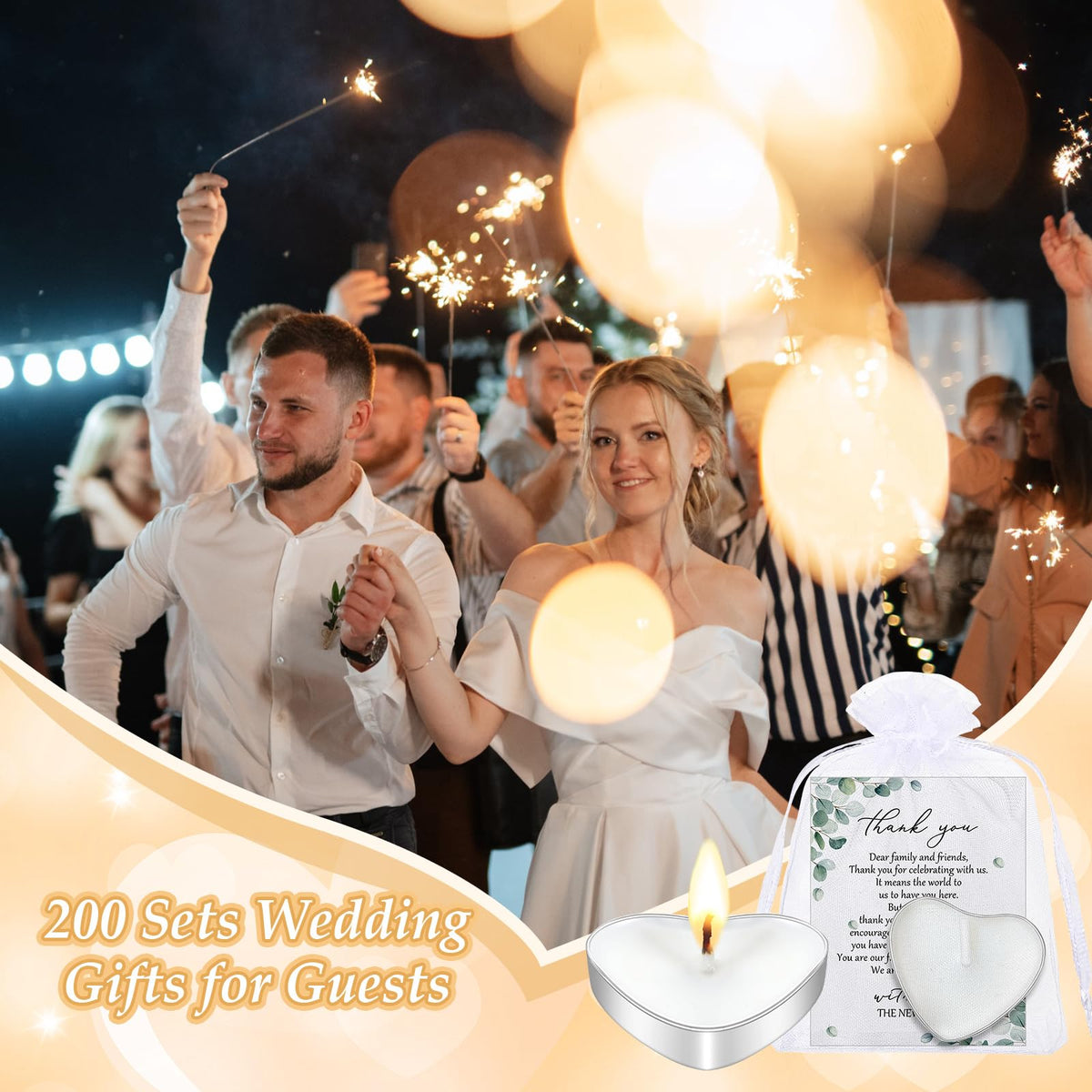 Threlaco 150 Sets Wedding Favors for Guests Bulk Mini Heart Shaped Candles Wedding Party Favors for Guests with Thank You Cards and Organza Bags Bridal Shower Party Souvenir Candle Gifts