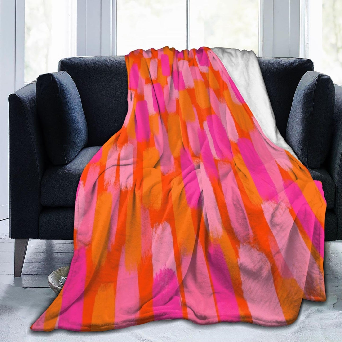 Retro Abstract Pink and Orange Paint Brush Throw Blanket 50"X40" Lightweight Flannel Throws Blankets for Couch Sofa Living Room Bedroom Home Decor,Soft Cozy Fluffy Fuzzy Plush Blanket for All Season