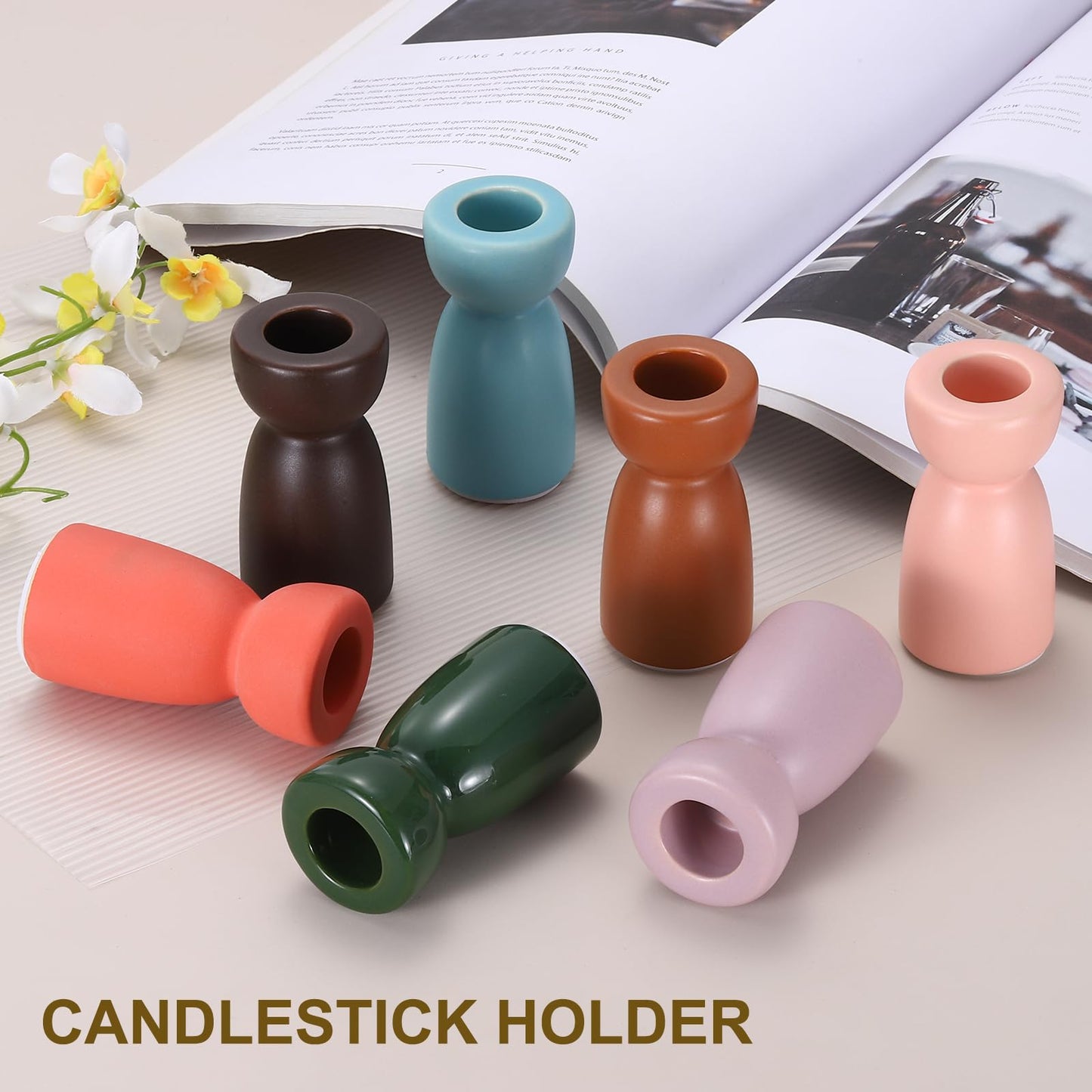 uxcell 2 Pack Candlestick Holder Bright Orange Ceramic Taper Candle Holder Candle Stand Holders Modern Style Decoration for Centerpiece Tabletops Anniversary
