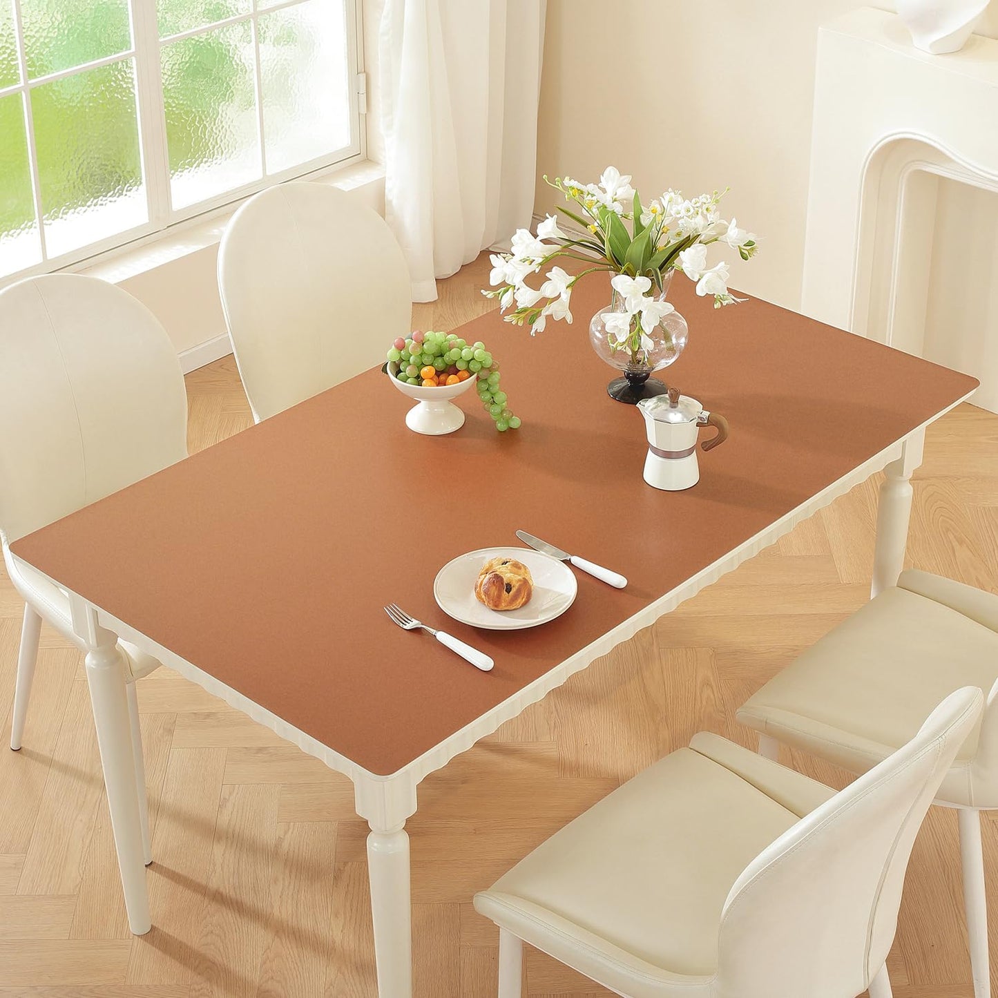 OstepDecor Brown Table Cover Protector 16 x 24 Inch, 1.5mm Thick Plastic Table Cover, Dining Table Protector Pad, Waterproof & Easy Cleaning PVC Desk Mat for Dresser, Coffee & Kitchen Wooden Tabletop