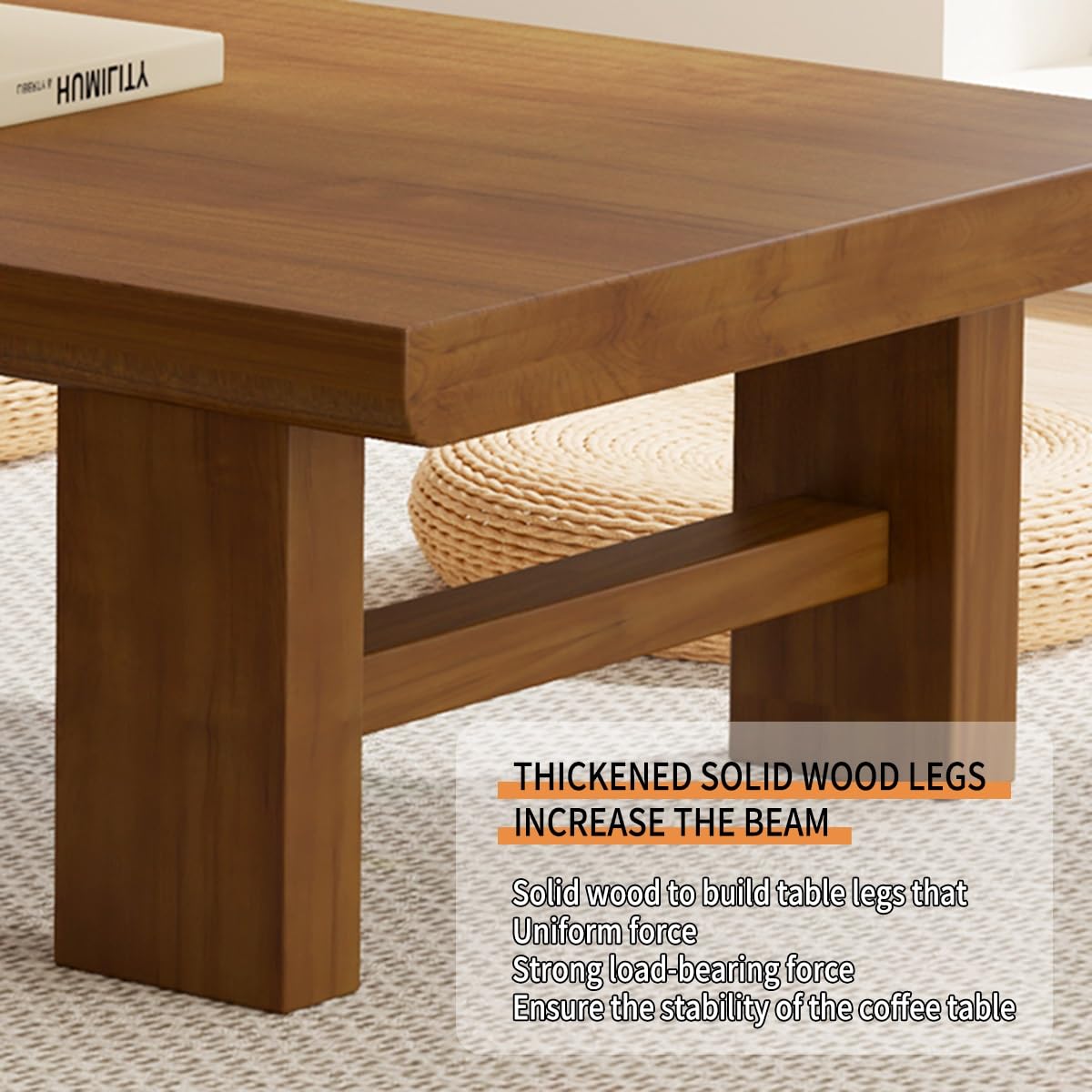 GHHDPXM Japanese Coffee Table Solid Wood Low Chabudai Zen Tea Desk for Minimalist Home Decor Low Sitting Table for Living Room & Dining Area