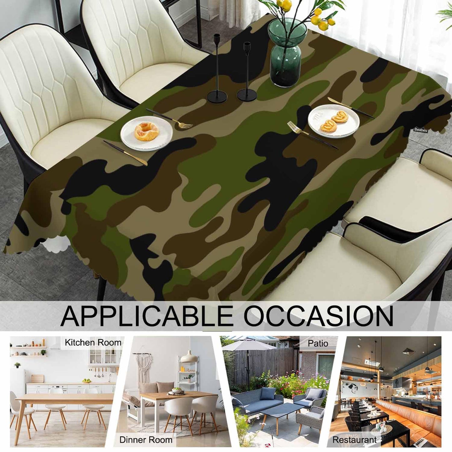 Beabes Rectangle Tablecloth Camouflage, Military Camouflage Green Stain-Resistant Table Cloth Coffee Table Cover 52x70 Inch Tablecloths for Home Canteen Dining Kitchen Outdoor