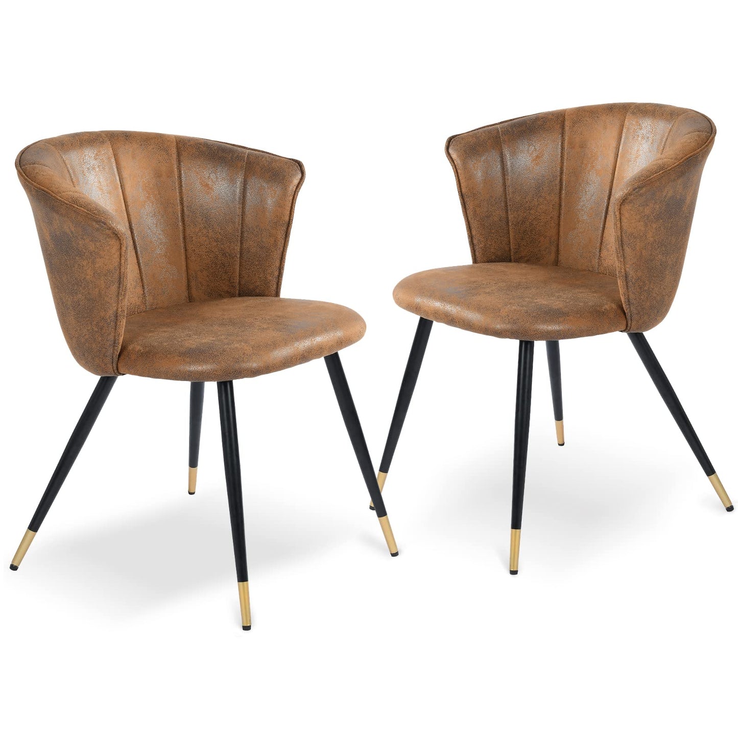FurnitureR Vintage Set of 2 with Armrest Suede Modern Living Accent Side Club Guest with Black Golden Legs Room Dining Chair, Brown