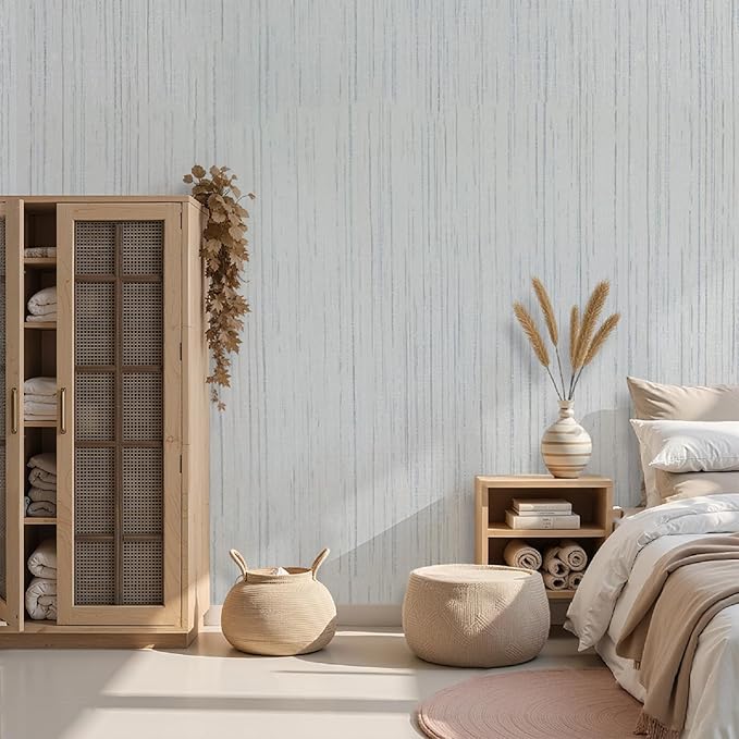 Beige Grey Grasscloth Wallpaper Peel and Stick 15.74" X 472.44" Removable