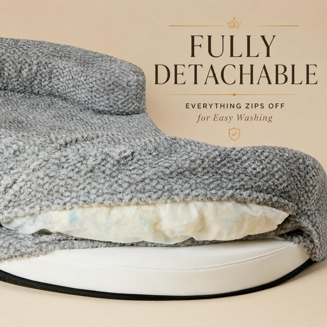 DogTender Orthopedic Memory Foam Dog Bed for Medium Sized Dog - Washable & Waterproof & Removable Couch - Round Calming Bed for Anxiety Relief (43 x 29 x 8 Inch)