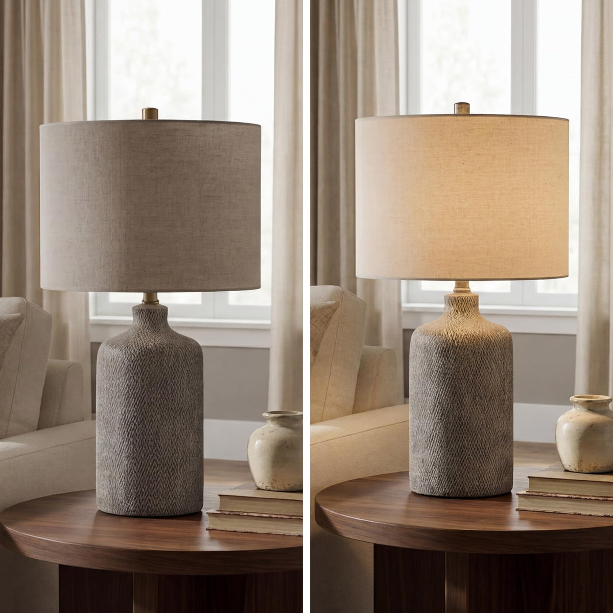 Signature Design by Ashley Linus Modern 25" Ceramic Table Lamp, Natural Stone Finish