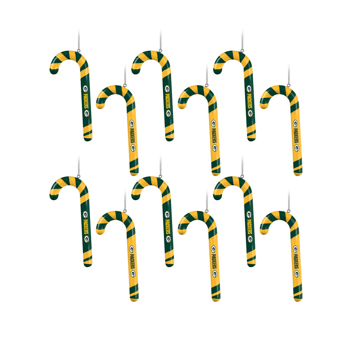 FOCO Green Bay Packers NFL 12 Pack Candy Cane Ornament Set