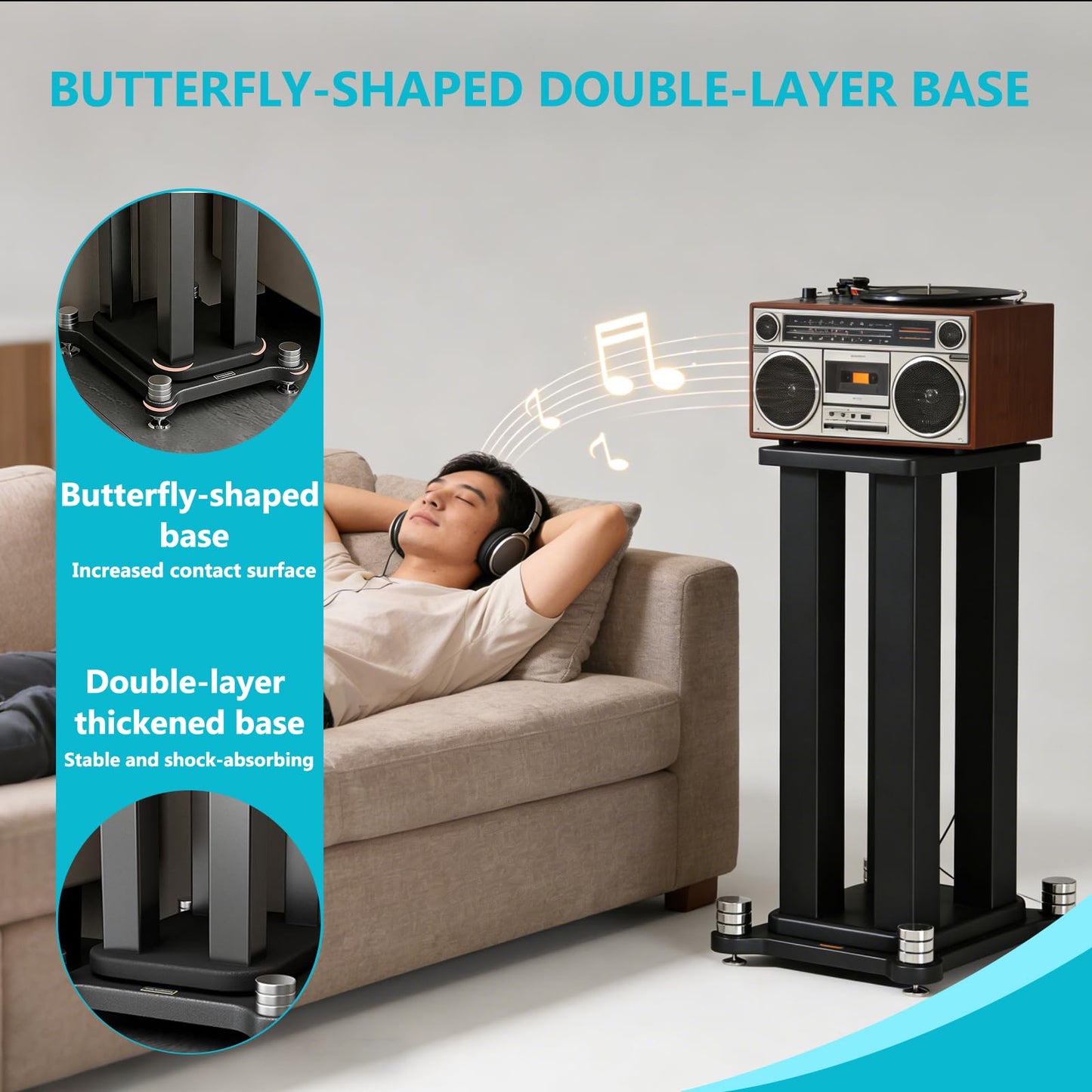 Universal Wooden Speaker Stands Pair, Heavy Duty Floor Standing Speaker Mount, Bookshelf & Studio Monitor Stands for Home Theater Surround Audio System (23.6in)
