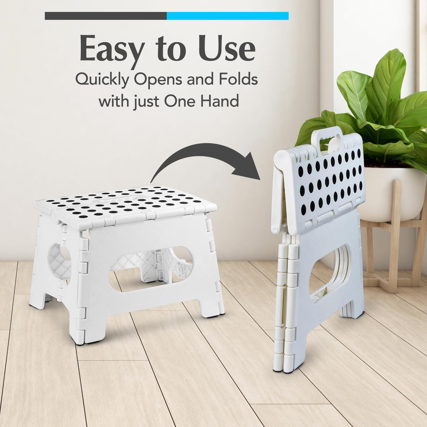 Handy Laundry Folding Lightweight Step Stool - Sturdy Enough to Support Adults - Opens Easy with One Flip - Great for Kitchen, Bathroom or Bedroom (White - 9 Inch)