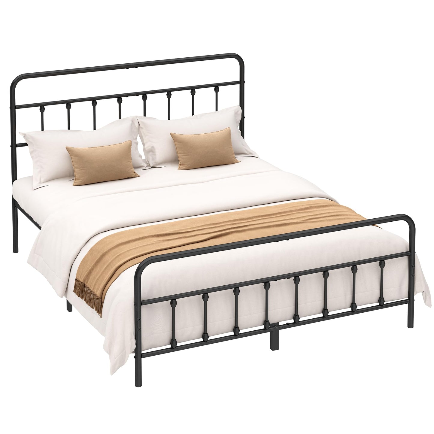 Chroark Full Size Black Metal Bed Frame with Headboard and Footboard, 12 Inch Underbed Storage Space, Heavy Duty Mattress Foundation with Steel Slat Support No Box Spring Needed