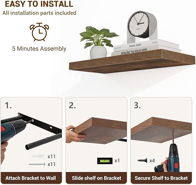 Acovy 55 Inch Floating Shelves, Wooden Shelves