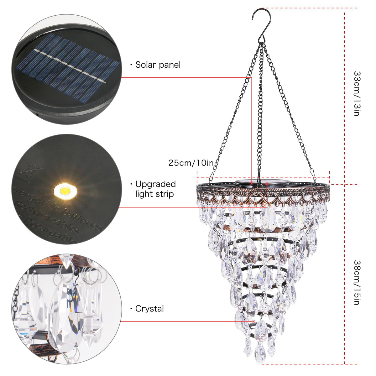 Solar Hanging Crystal Chandelier Outdoor Waterproof Garden Light