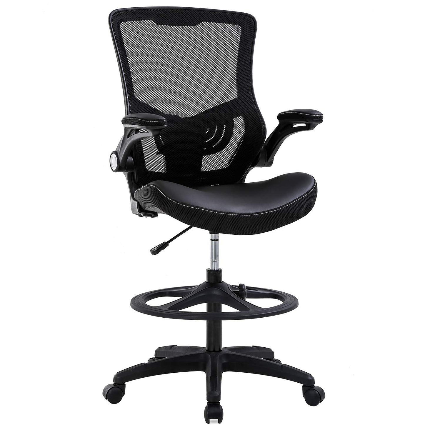 BestOffice Drafting Chair Ergonomic Tall Office Chair Standing Desk Chair with Flip Up Arms Foot Rest Back Support Adjustable Height Mesh Drafting Stool, Black