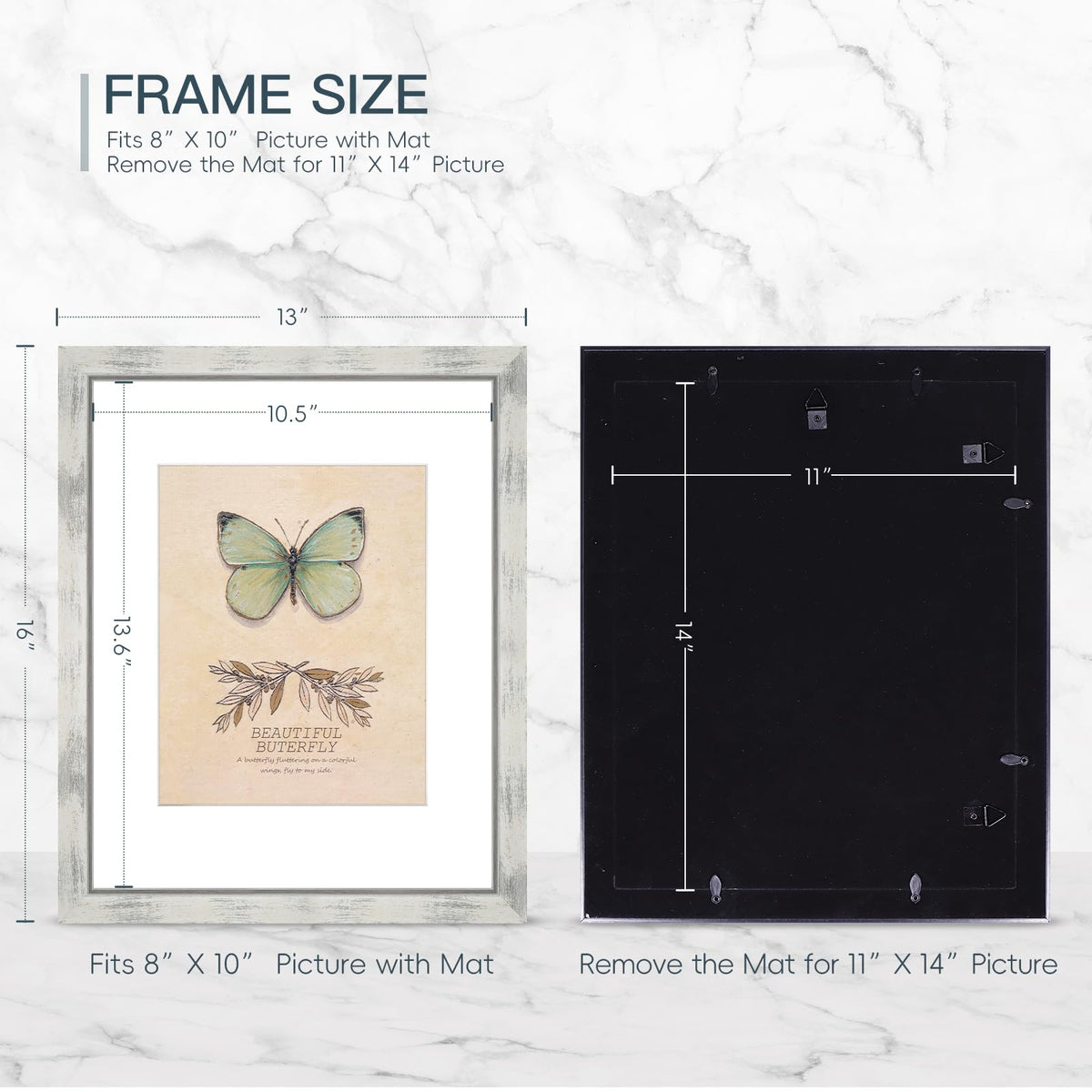 XUANLUO 1 pcs 11x14 Picture Frame with White Color,Rustic Retro Photo Frame with HD Plastic Cover for Wall Mount,Display Family Friends Wedding Gift