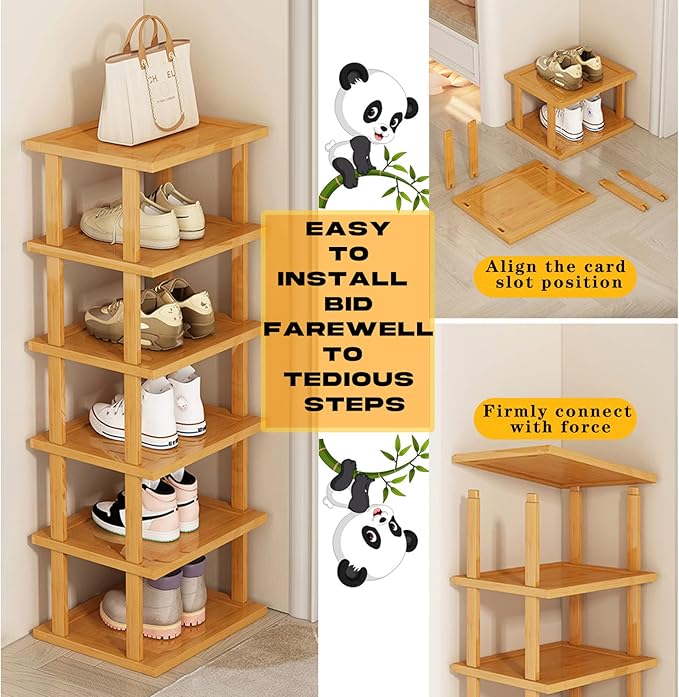 SAN HE Bamboo Shoe Rack 5Tier- Vertical Shoe Rack