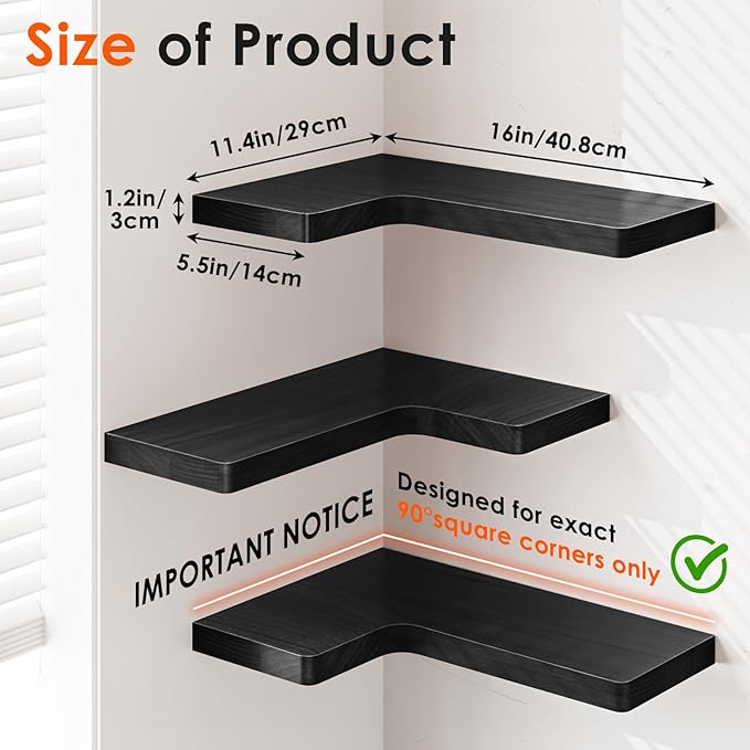 Fixwal Corner Floating Shelves for Wall Mounted Natural Solid Wood 16"x11.4"
