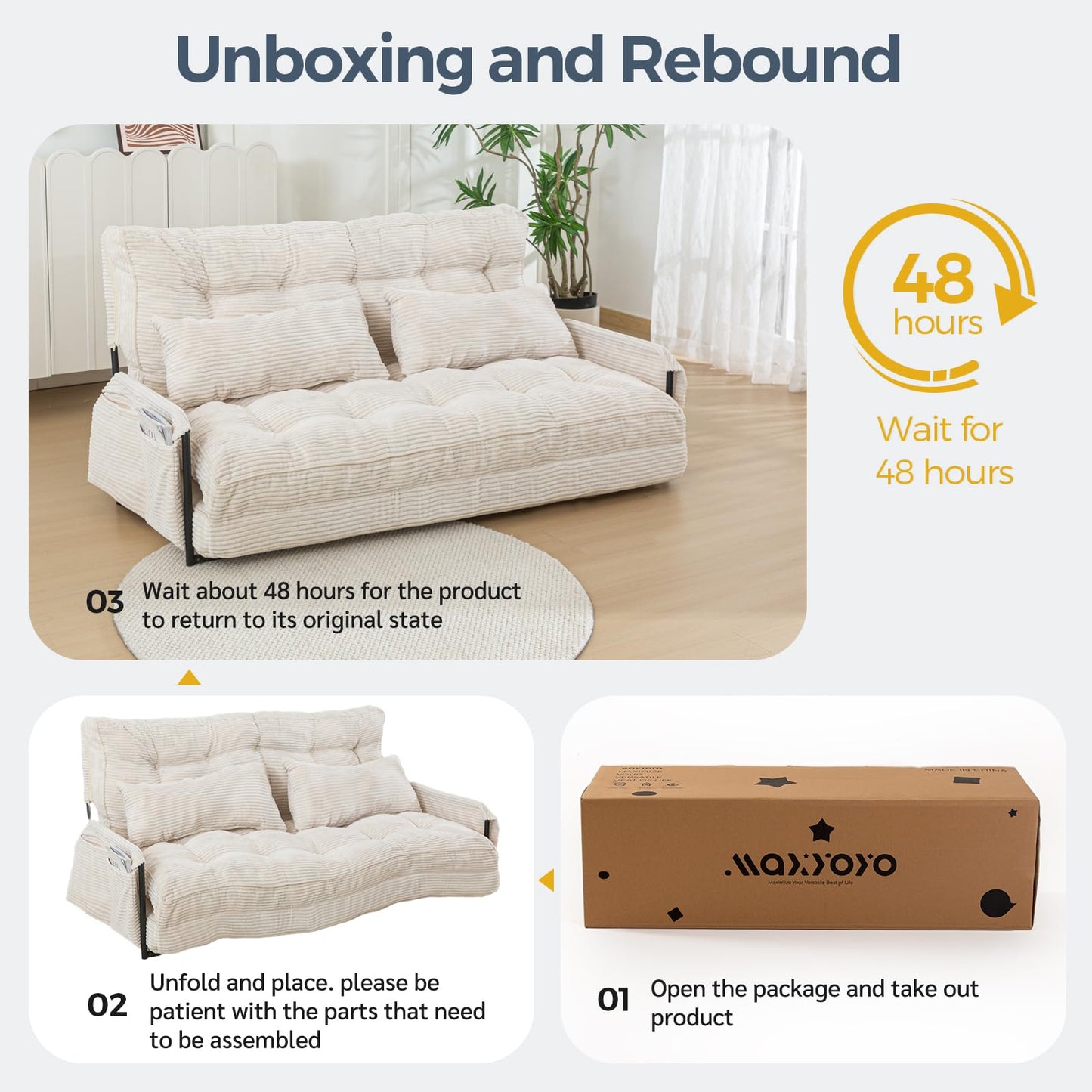 MAXYOYO Adjustable Floor Sofa Couch, Multi-Functional Bean Bag Bed, Loveseat Floor Couch Foldable Lazy Sofa Bed for Reading Living Room, Beige