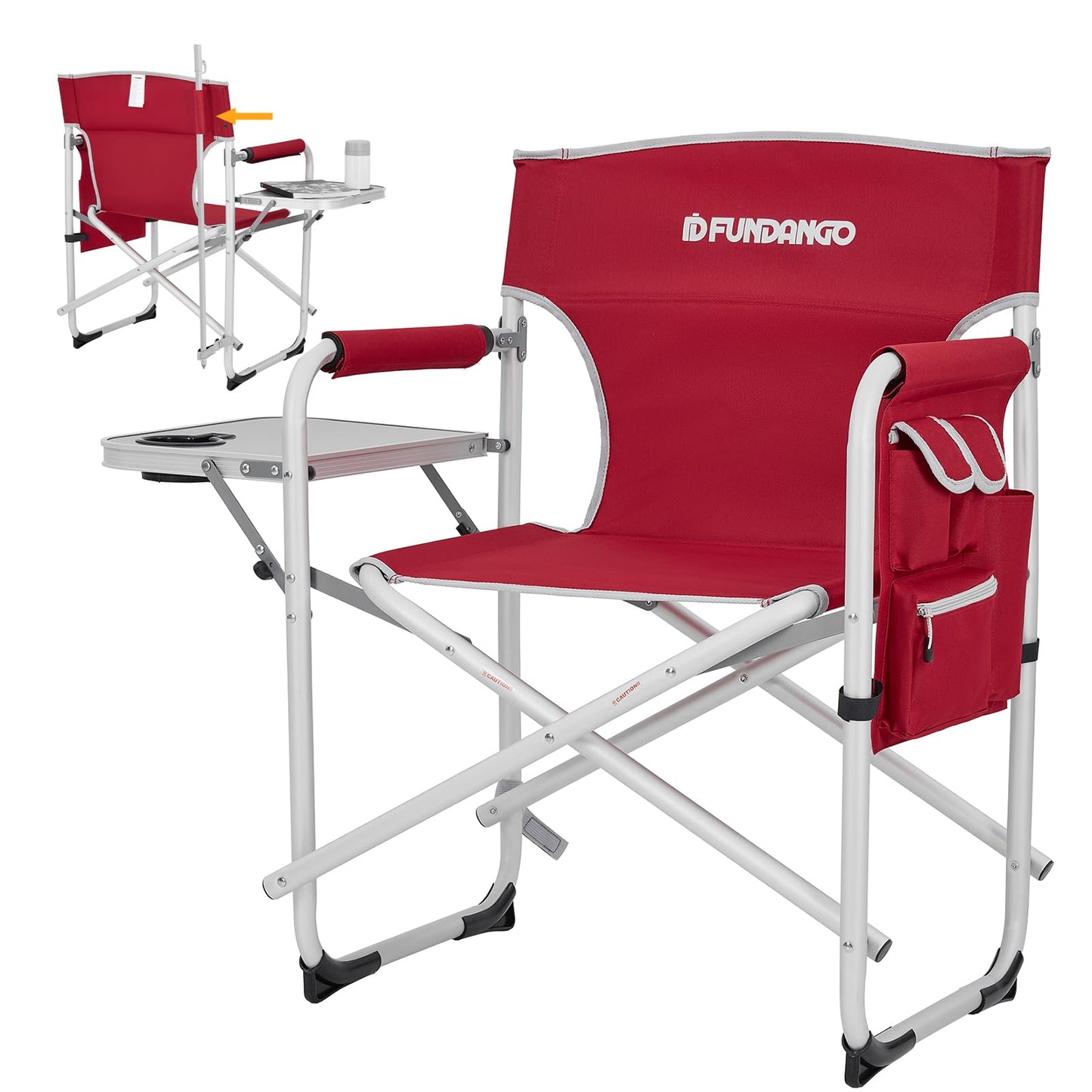 FUNDANGO Camping Chair with Side Table,Camping Director Chair with Armrest,Lawn Chair for Camping Fishing Picnic (Wine RED)