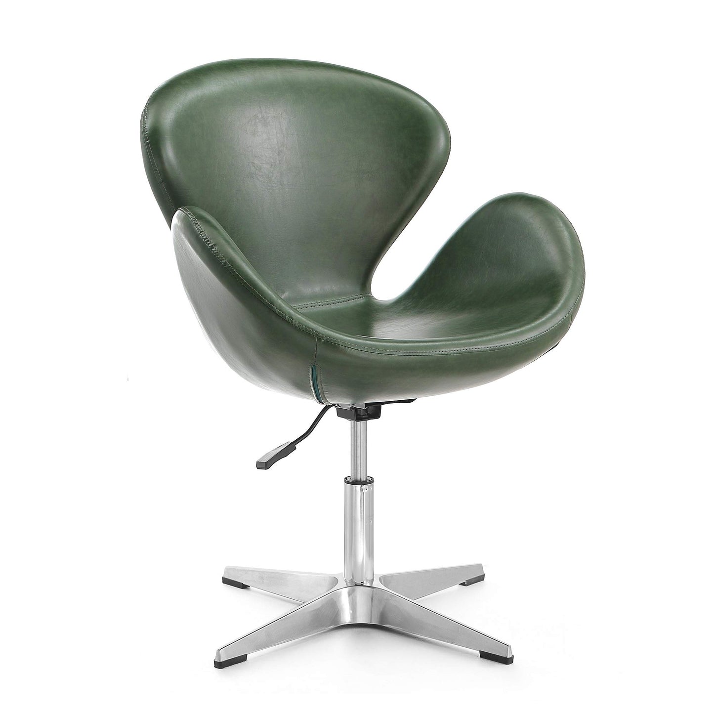 Manhattan Comfort Raspberry Adjustable Swivel Accent Chair Set of 2 with 360° Turn, Polished Chrome Base, Modern Retro Design, Ideal for Living Room and Home Office, Forest Green Faux Leather