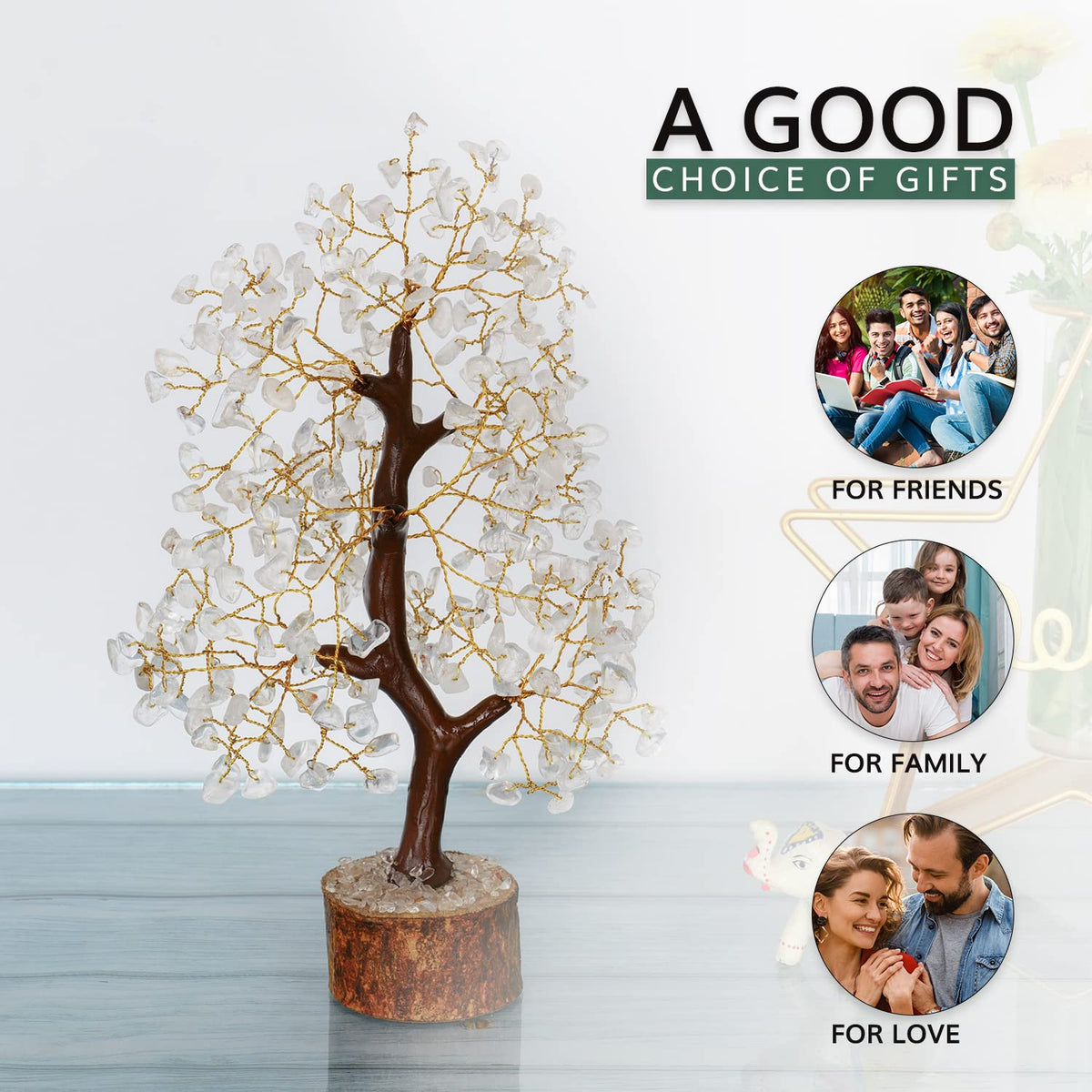 NARIBABU Clear Quartz Crystal Tree, Healing Crystals Gem Tree, Gifts for Women, Feng Shui Tree of Life Bedroom Decor, Birthday Gifts for Mum, Decorative Home Accessories, Positivity Gifts