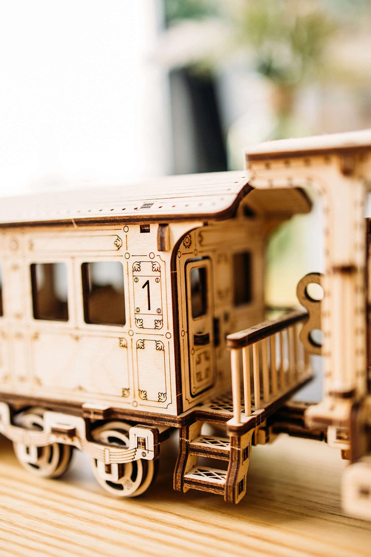 Wood Trick Wooden Toy Train Set with Railway - 34x7″ - Locomotive Train Toy Mechanical Model Kit - 3D Wooden Puzzles for Adults to Build - Engineering DIY Models for Adults to Build