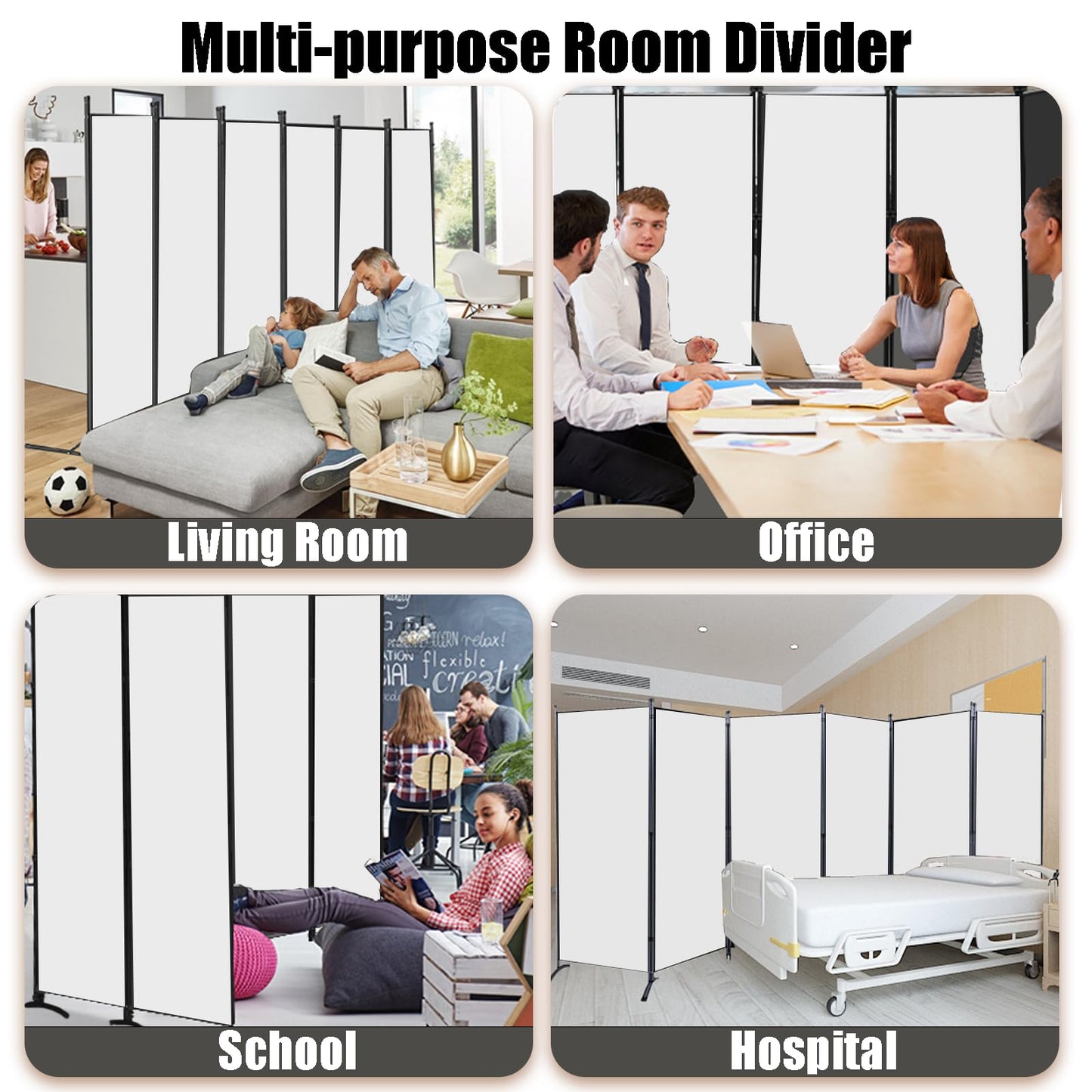 Room Divider-Folding Privacy Screens, 6 ft Partition Room Dividers Wall for Separation, Home, Office, Classroom, Studio (White, 6 Panel)